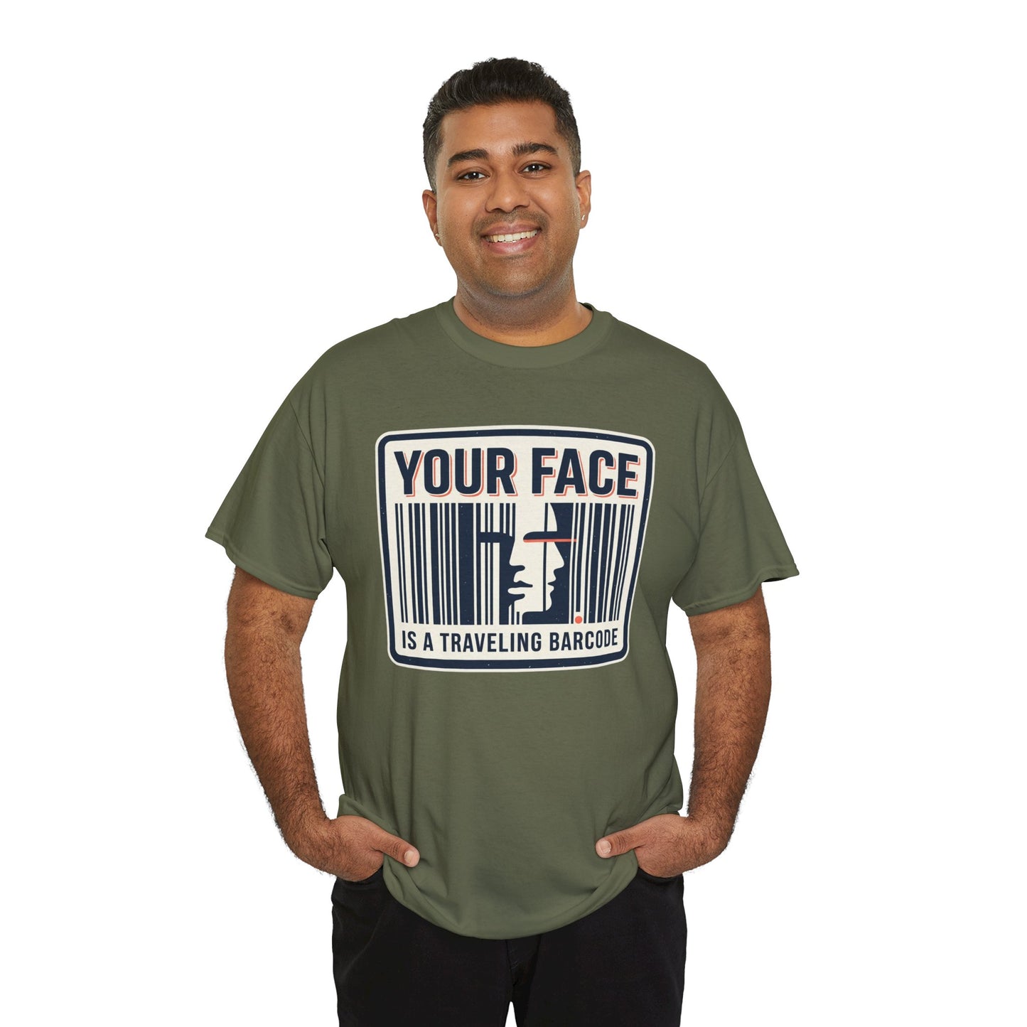 "Your Face Is a Traveling Barcode" Graphic Tee