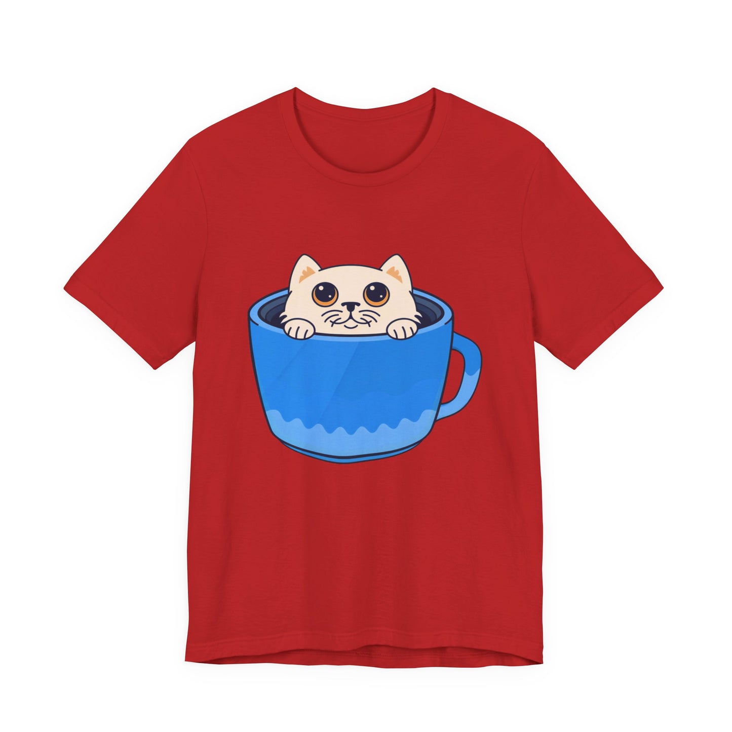 Cat in a Blue Mug T‑Shirt — Cute Kawaii Kitten Tee