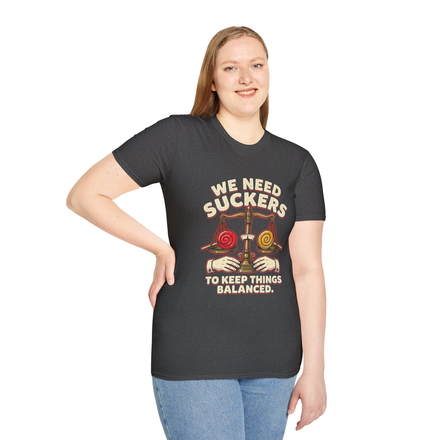 "We Need Suckers to Keep Things Balanced" Retro Candy Scale Tee