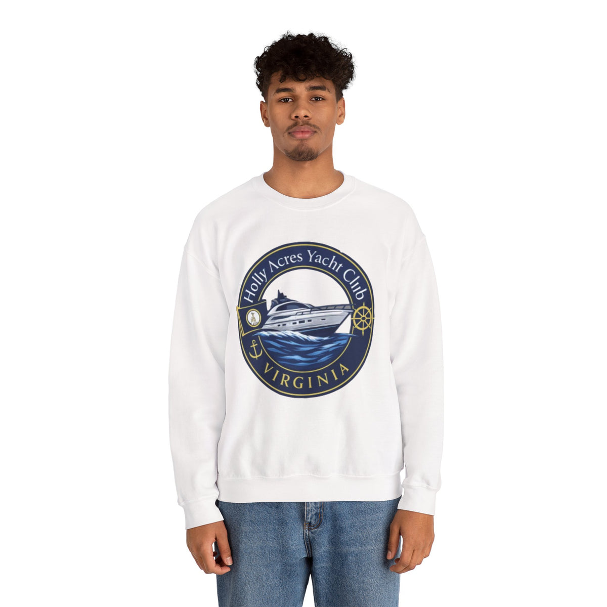 Virginia Yacht Club Crewneck Sweatshirt — "Holly Acres Yacht Club" Nautical Logo