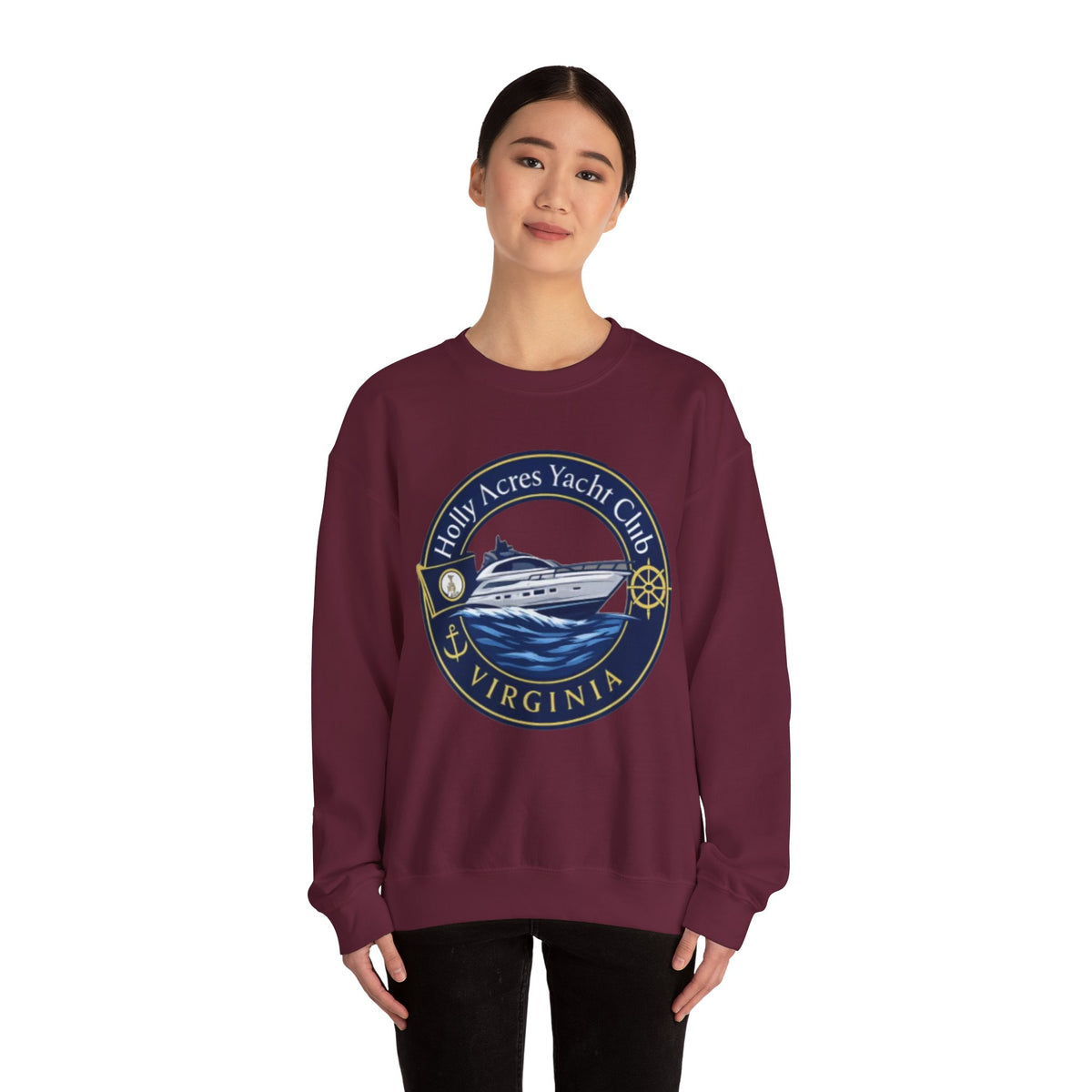 Virginia Yacht Club Crewneck Sweatshirt — "Holly Acres Yacht Club" Nautical Logo