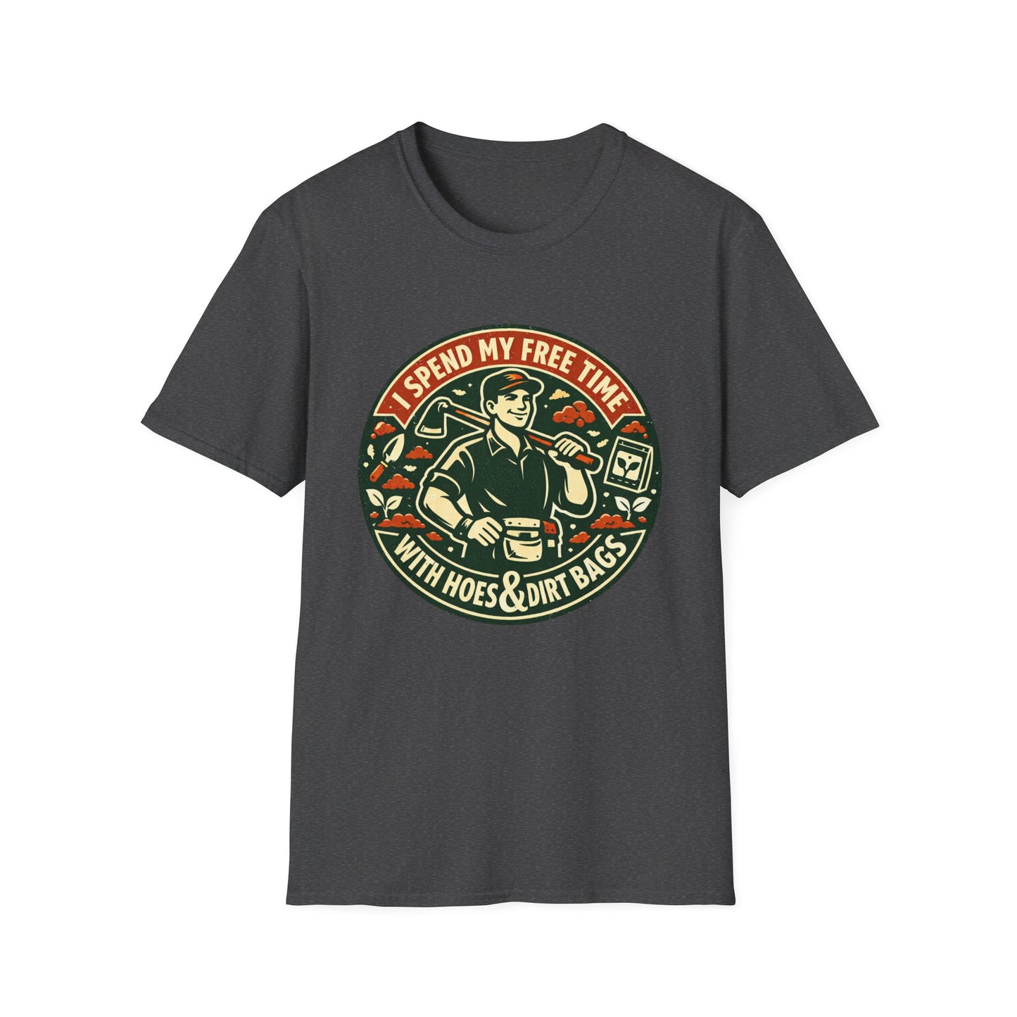 Gardener T-Shirt — “I Spend My Free Time With Hoes & Dirt Bags” Retro Gardening Tee