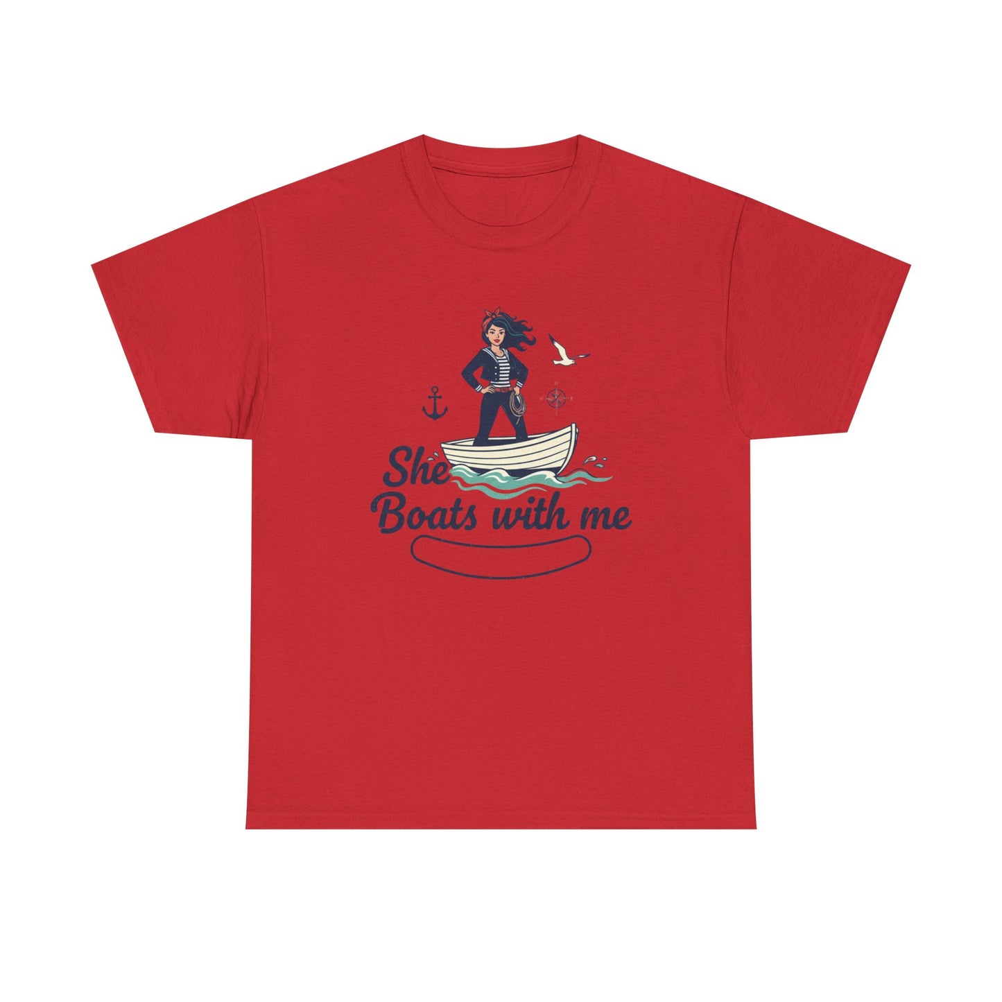 T-Shirt — "She Boats With Me" Nautical Couple Tee Printify