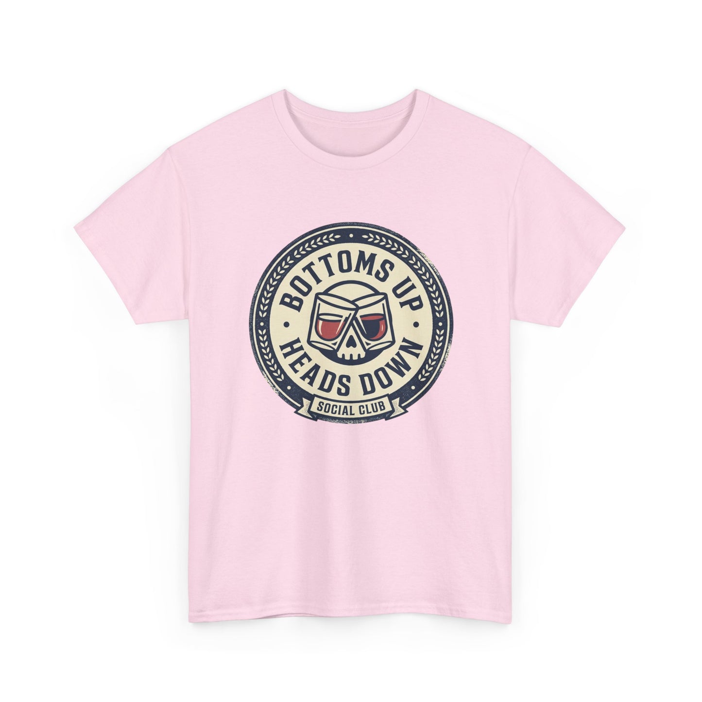 "Bottoms Up Heads Down" Skull Beer Logo Tee