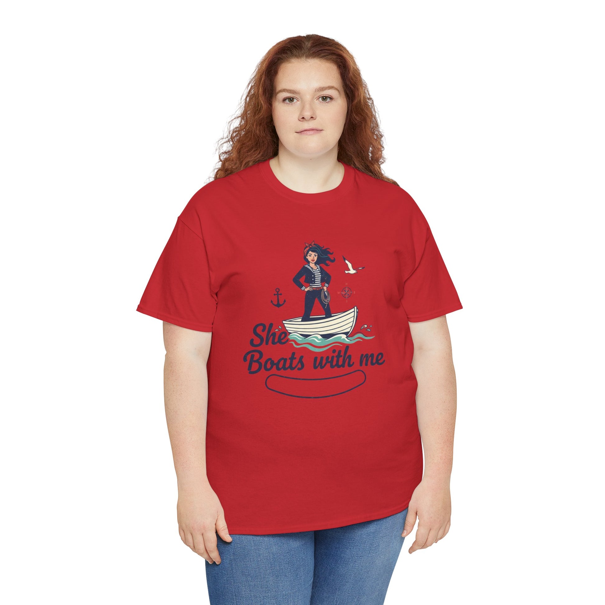 T-Shirt — "She Boats With Me" Nautical Couple Tee Printify