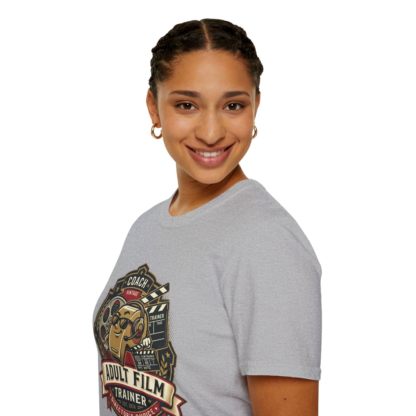 Adult Film Trainer T-Shirt — Vintage Director’s Coach Movie Reel Tee Printify