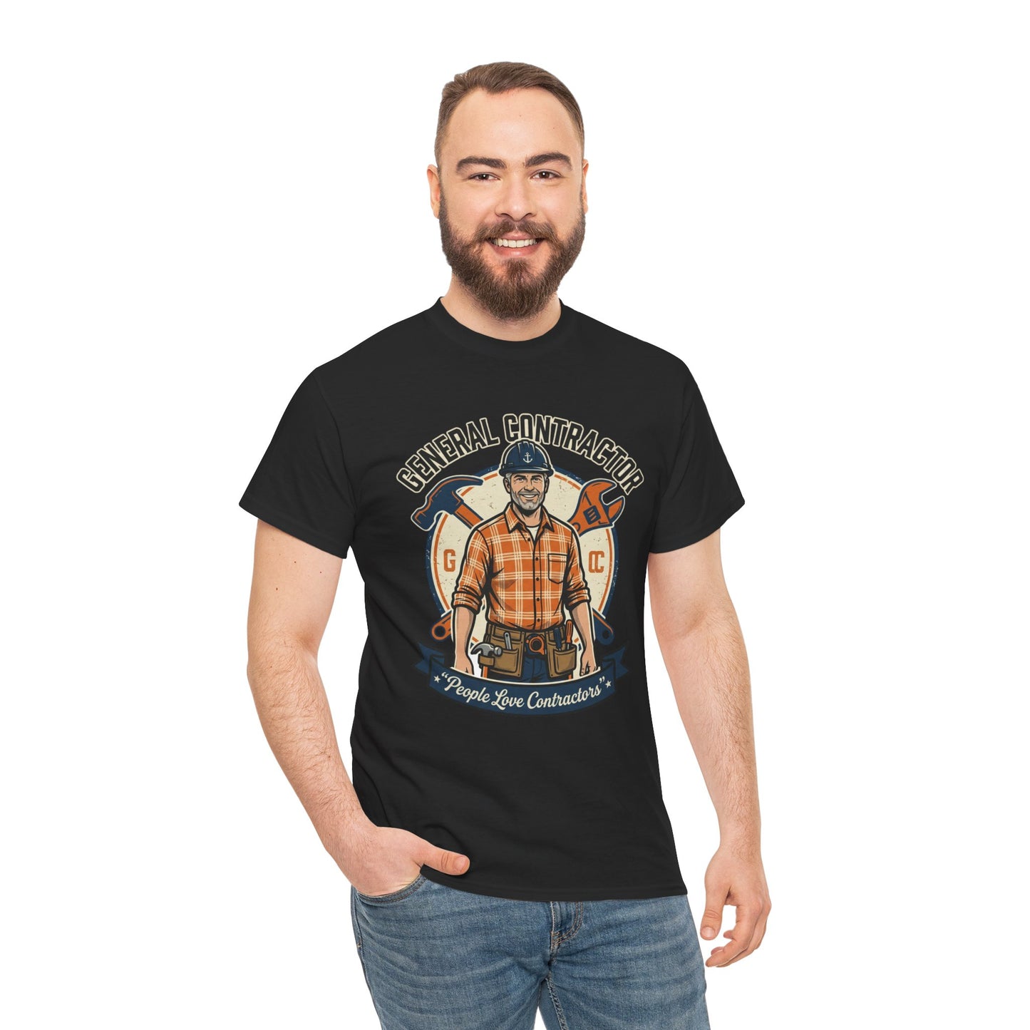 General Contractor T-Shirt — Vintage Construction Worker Logo Tee Printify