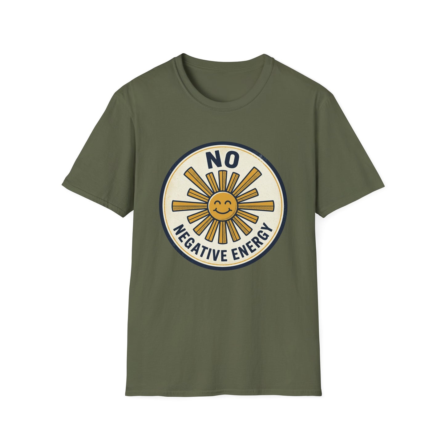No Negative Energy T-Shirt — Retro Smiling Sun Positive Vibes Tee