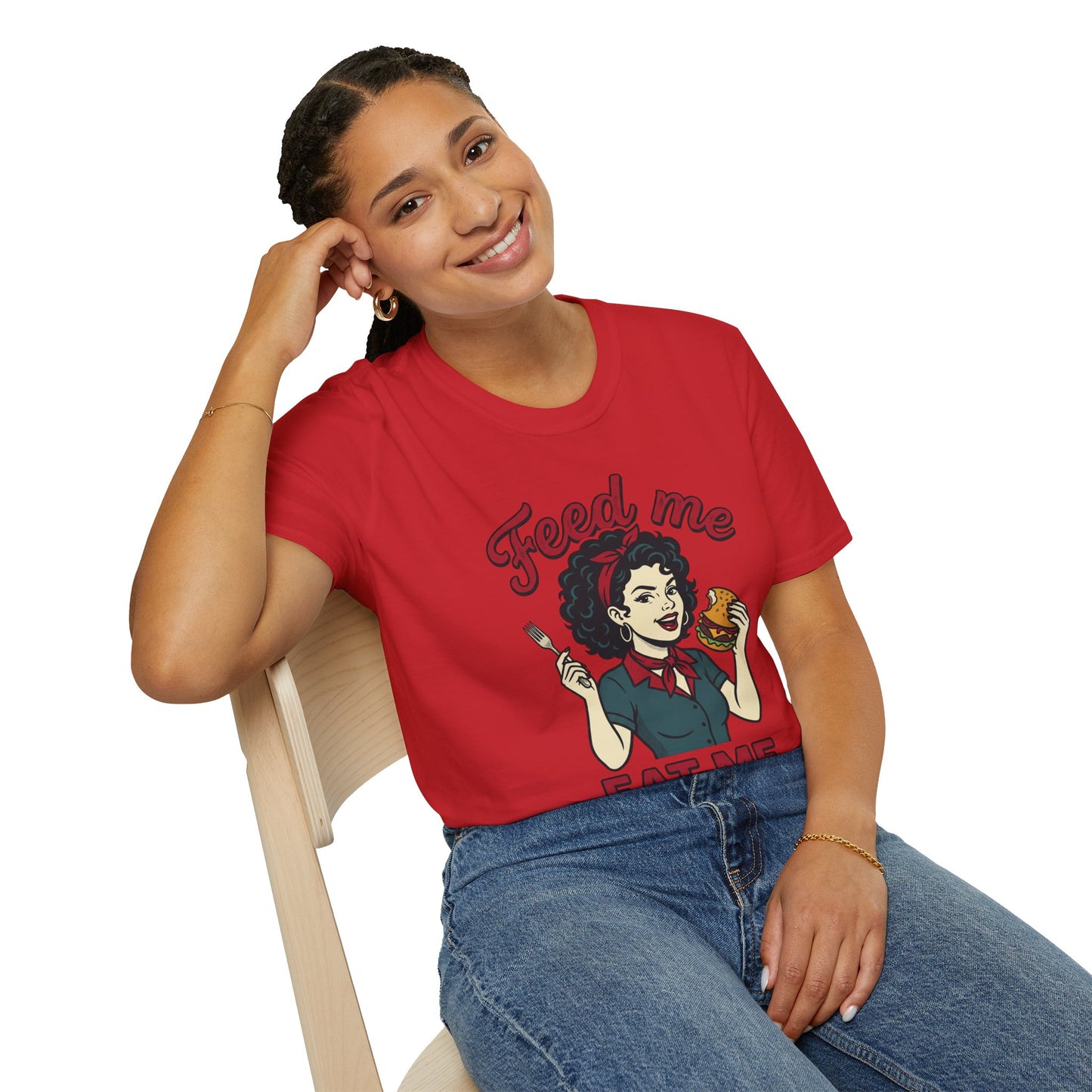 Feed Me Eat Me T-Shirt — Retro Pinup Burger Graphic Tee Printify