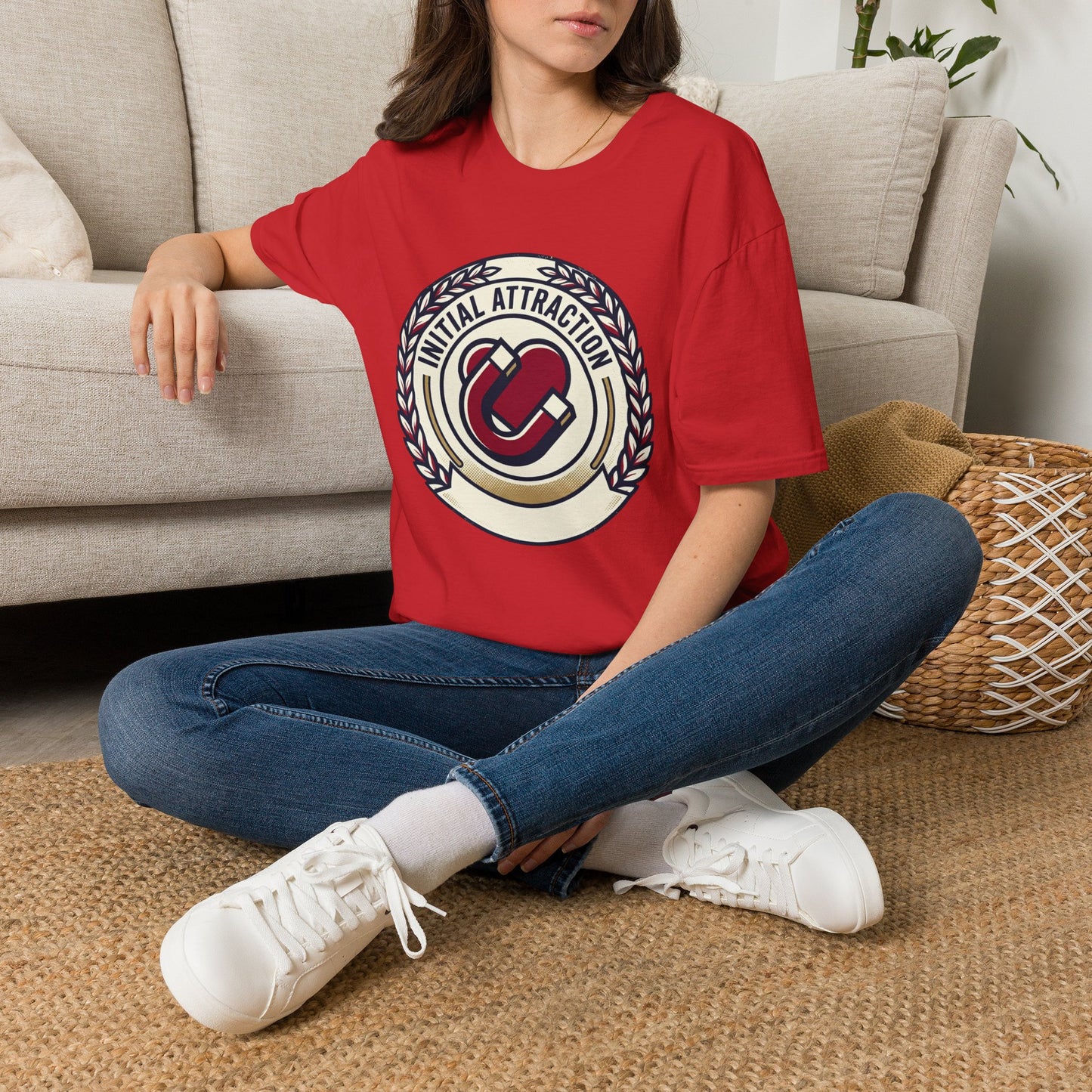 Initial Attraction T-Shirt — Retro Badge Heart Design