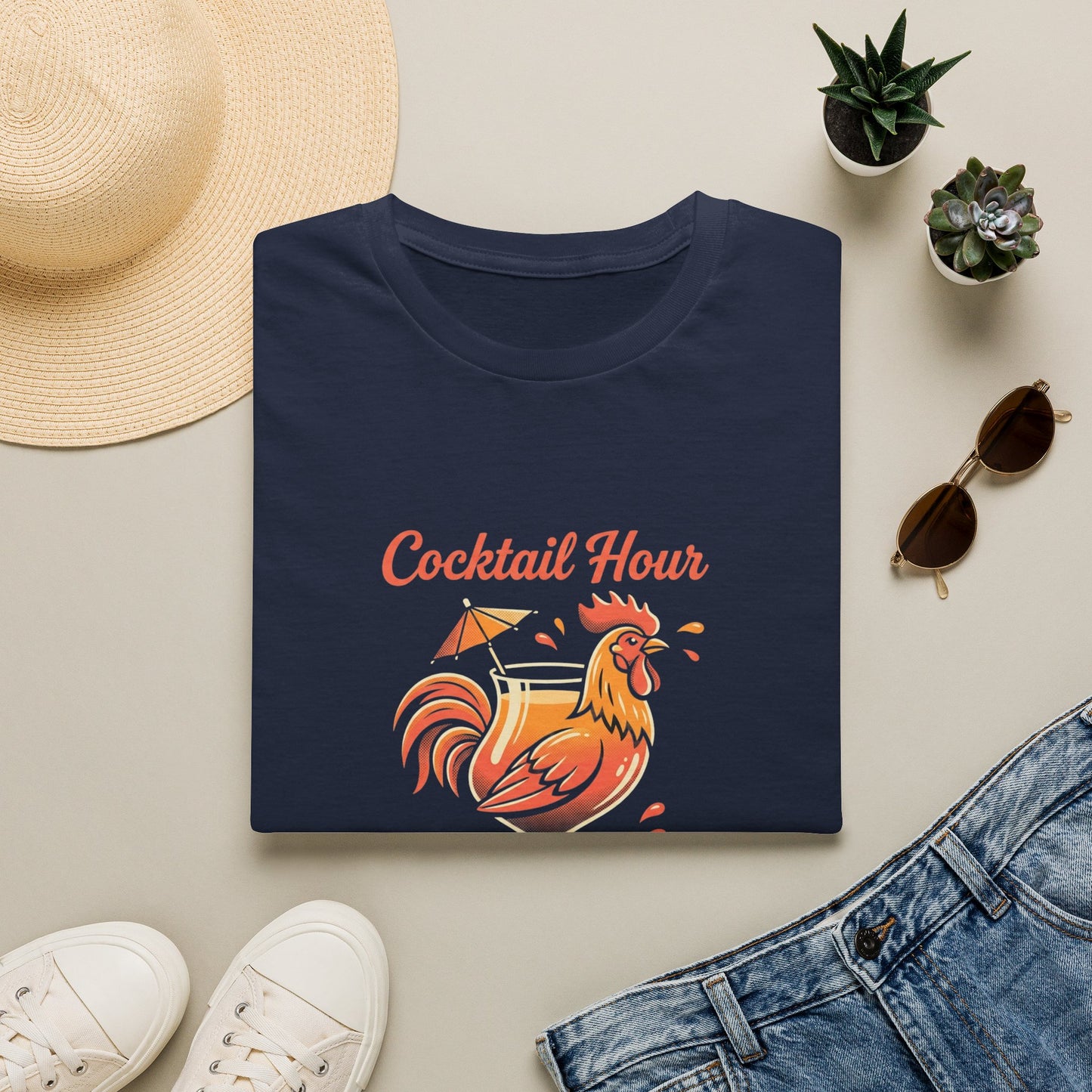 Cocktail Hour Rooster T-Shirt — Funny Bar & Happy Hour Graphic Tee