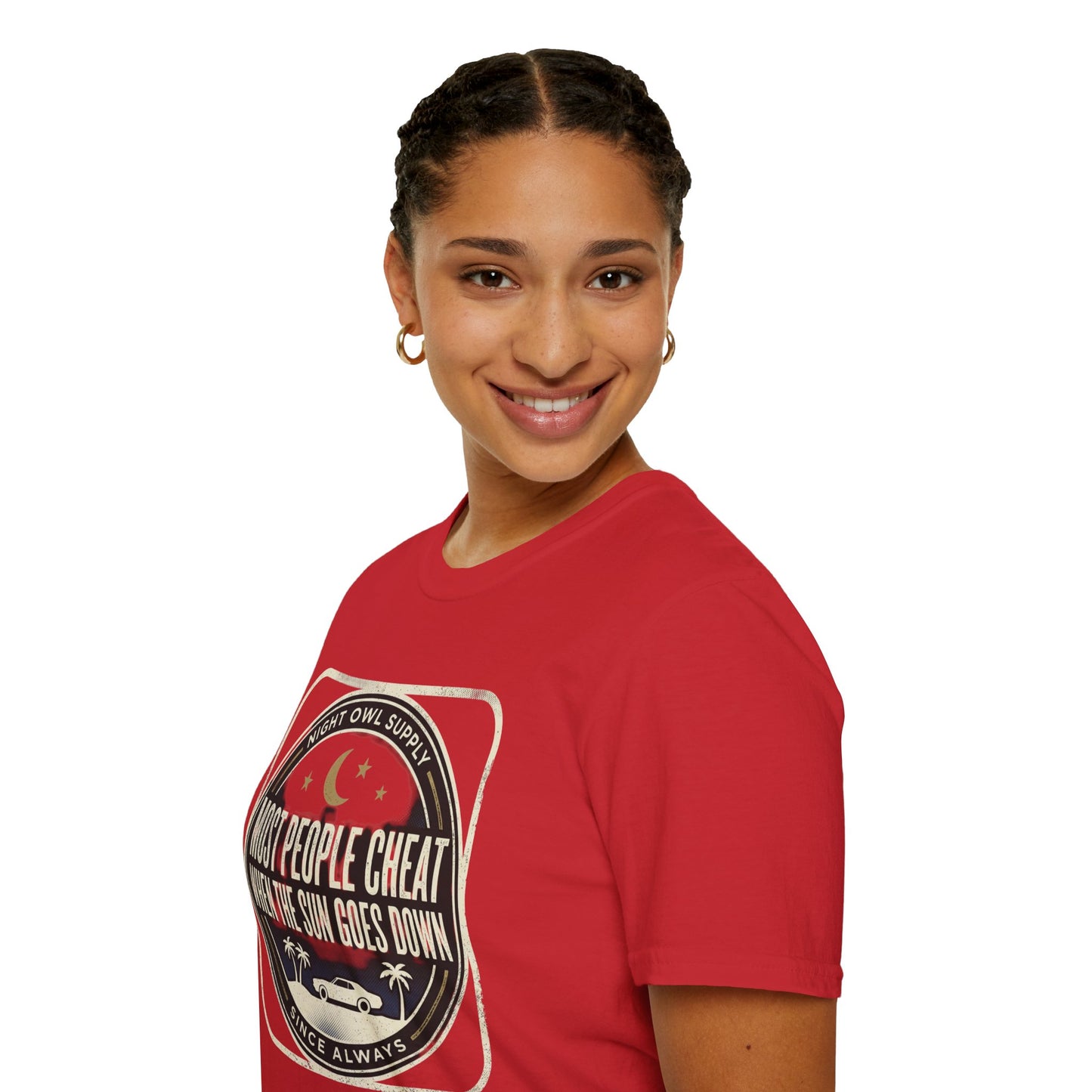 “Most People Cheat When The Sun Goes Down” Vintage Graphic Tee-Night Owl T-Shirt