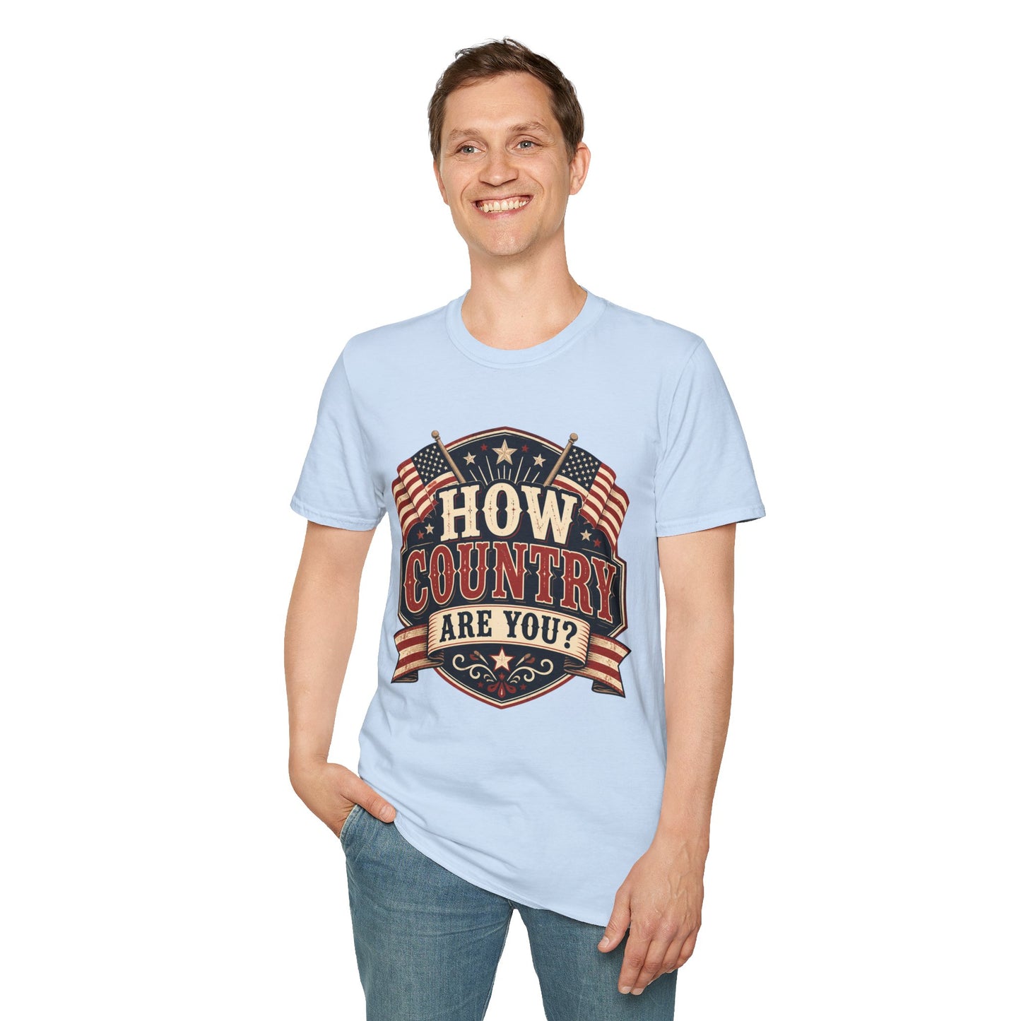 How Country Are You? T-Shirt — Vintage American Flag Country Graphic Tee