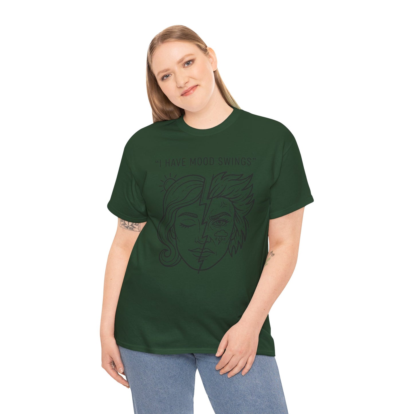 Mood Swings Graphic Tee — Split Face Line Art "I Have Mood Swings" T-Shirt Printify