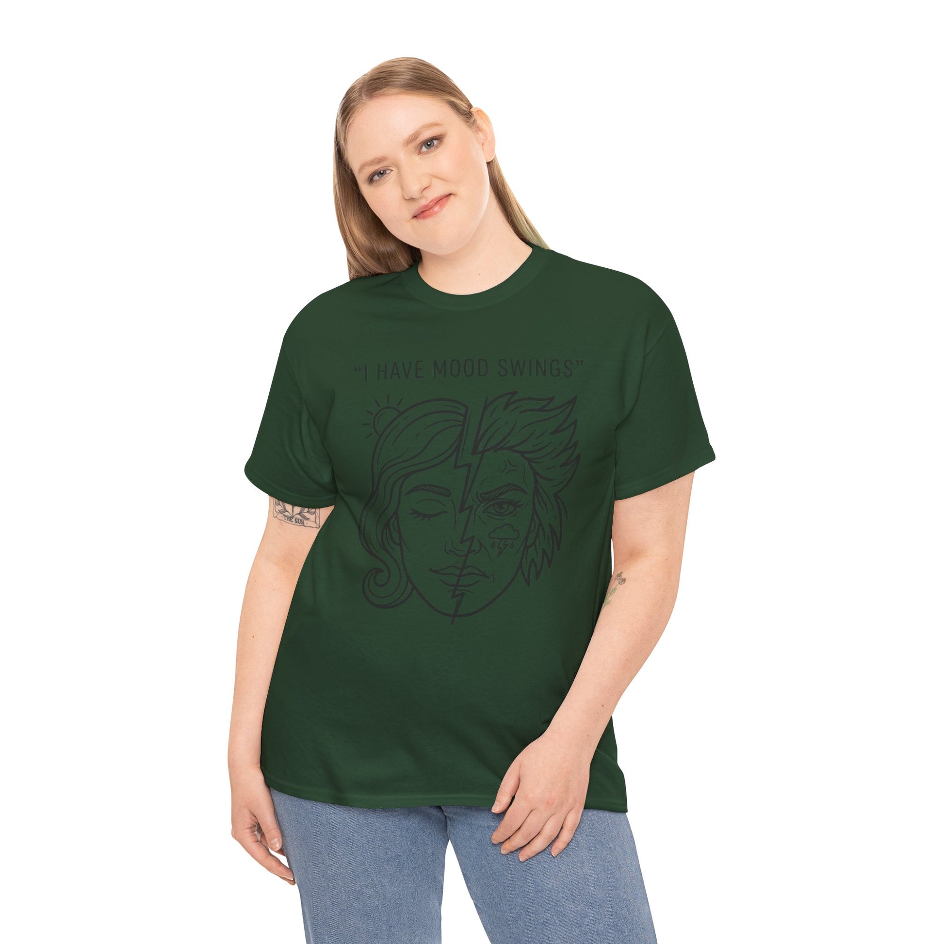 Mood Swings Graphic Tee — Split Face Line Art "I Have Mood Swings" T-Shirt Printify