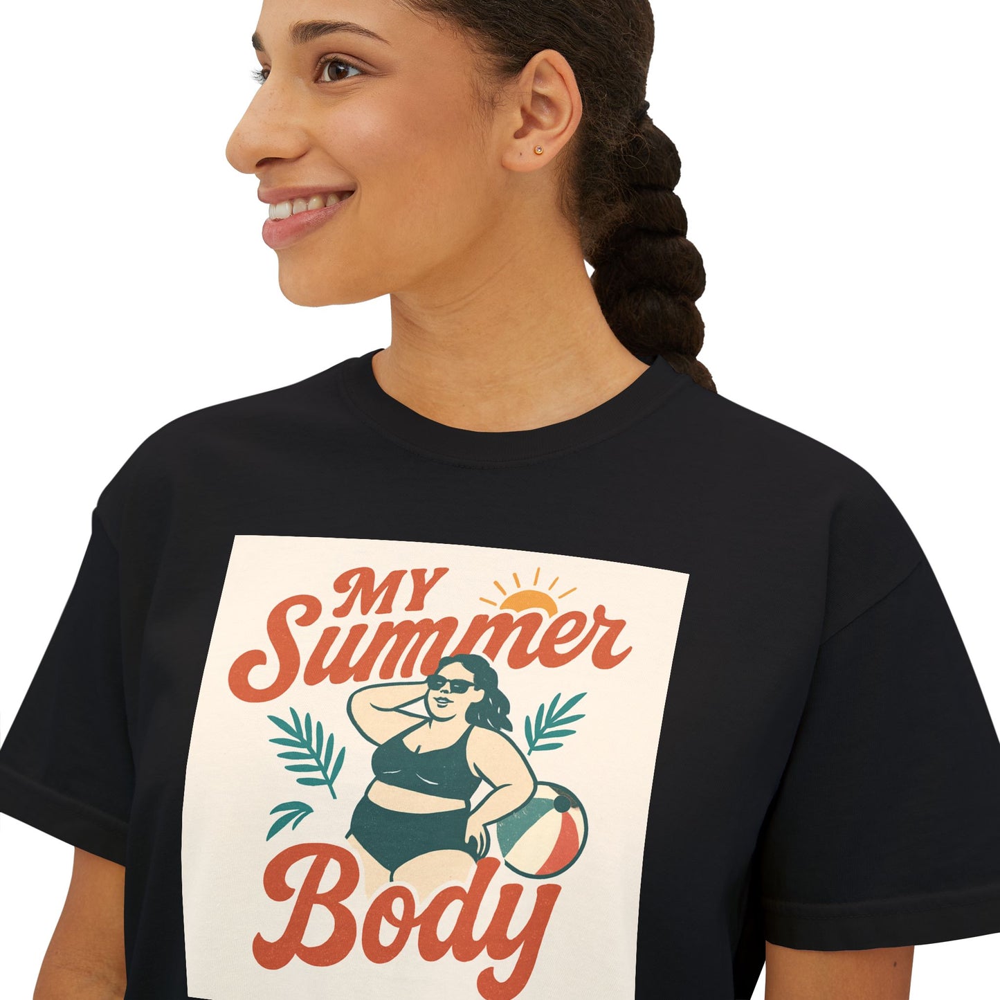 My Summer Body Boxy Tee — Retro Beach Graphic Women’s T‑Shirt