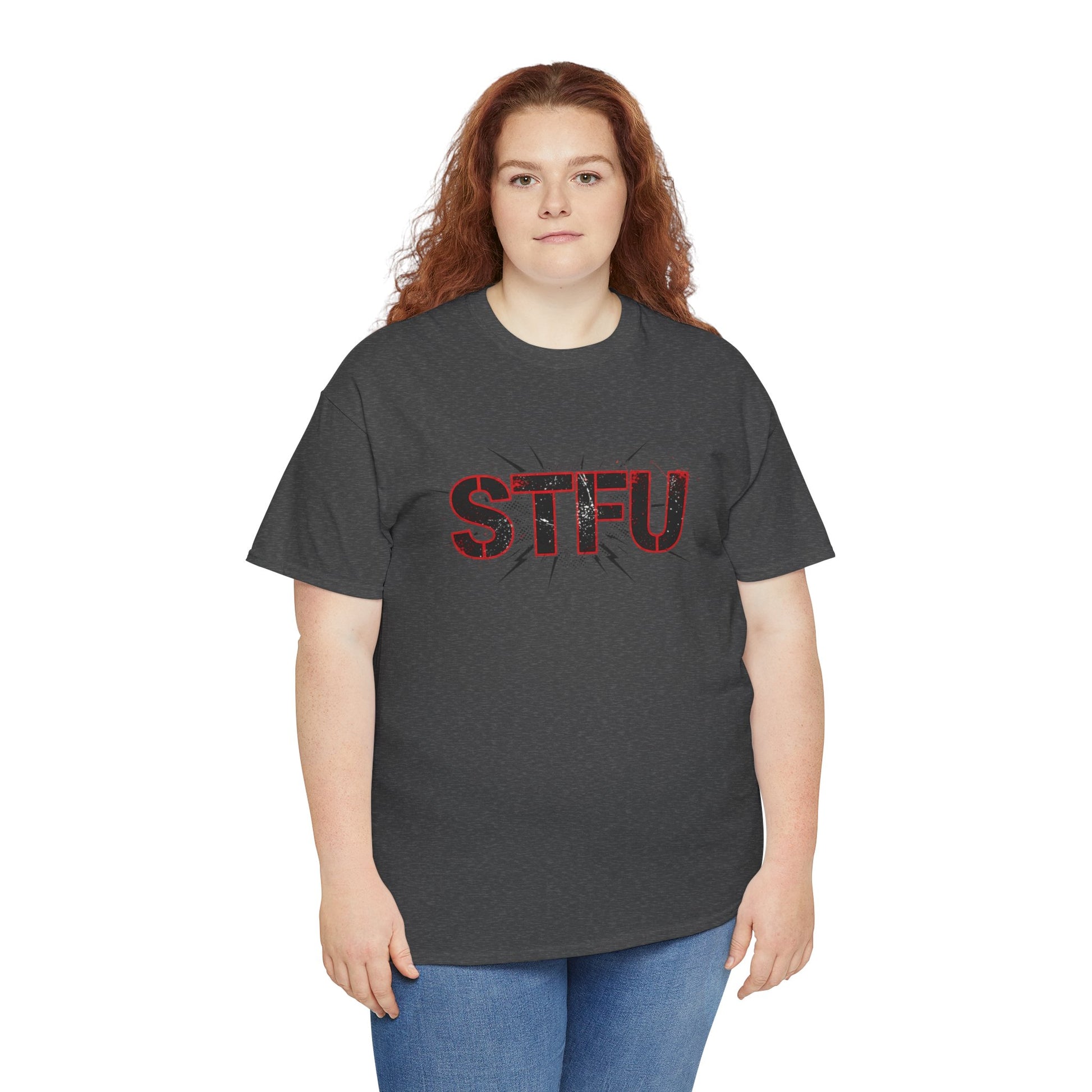 STFU Graphic Tee — Bold Distressed Text Shirt for Statement Style Printify