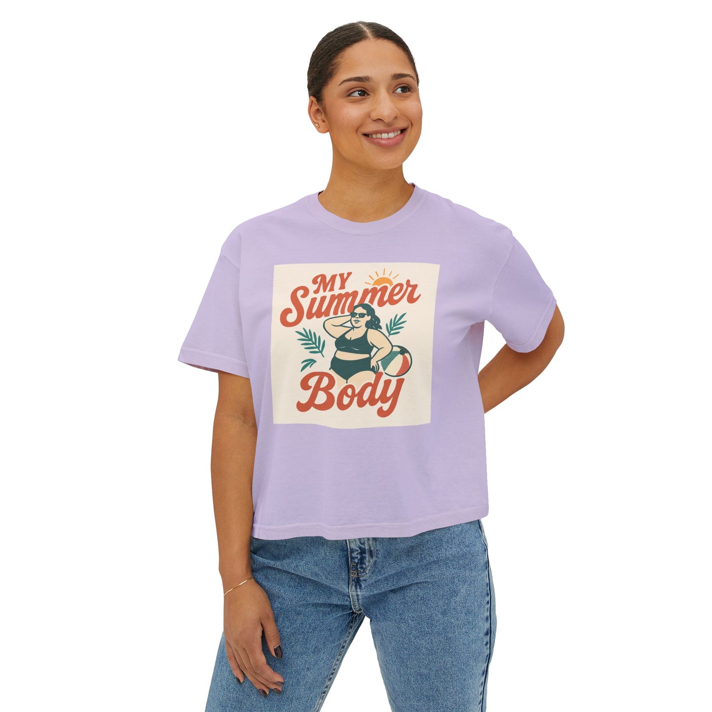 My Summer Body Boxy Tee — Retro Beach Graphic Women’s T‑Shirt