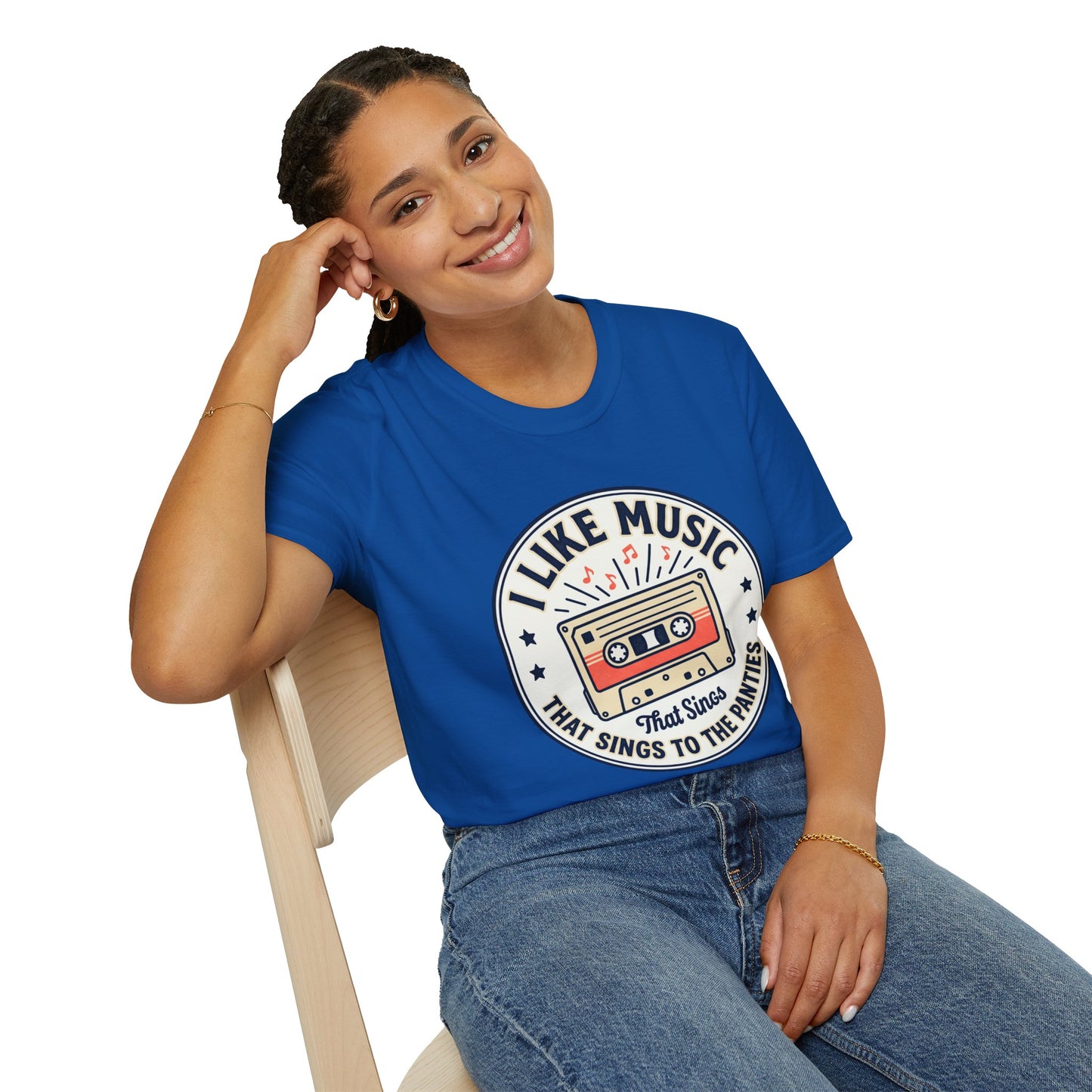 Retro Cassette T-Shirt — "I Like Music That Sings to the Pants" Vintage Music Tee