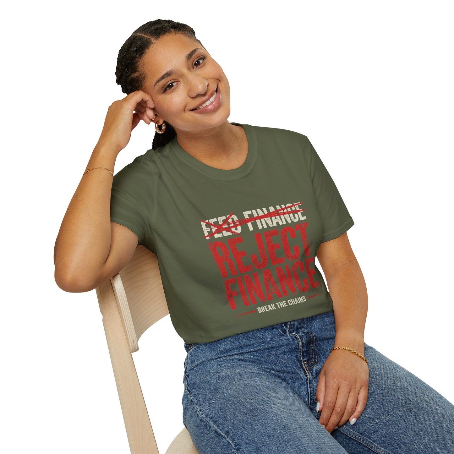 Reject Finance T-Shirt — Bold Red Protest Graphic Tee