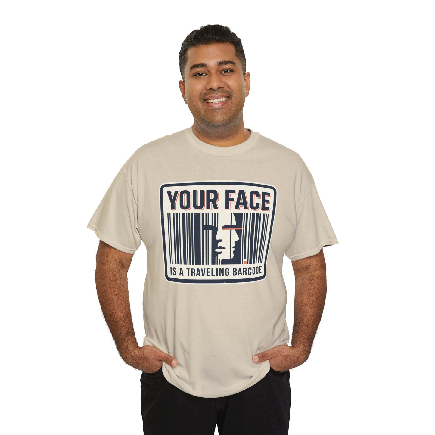 "Your Face Is a Traveling Barcode" Graphic Tee