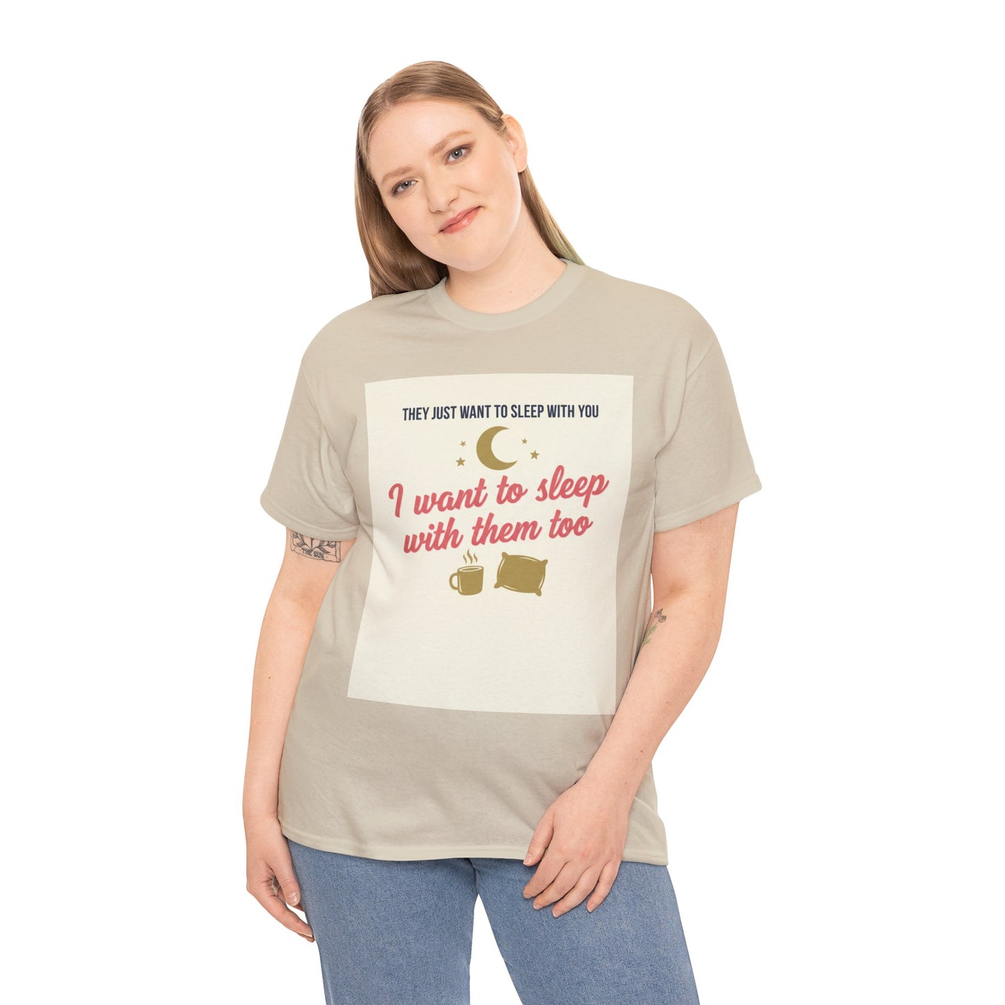Sleepy Cats T-Shirt — "I Want to Sleep with Them Too" Cute Nighttime Pet Tee