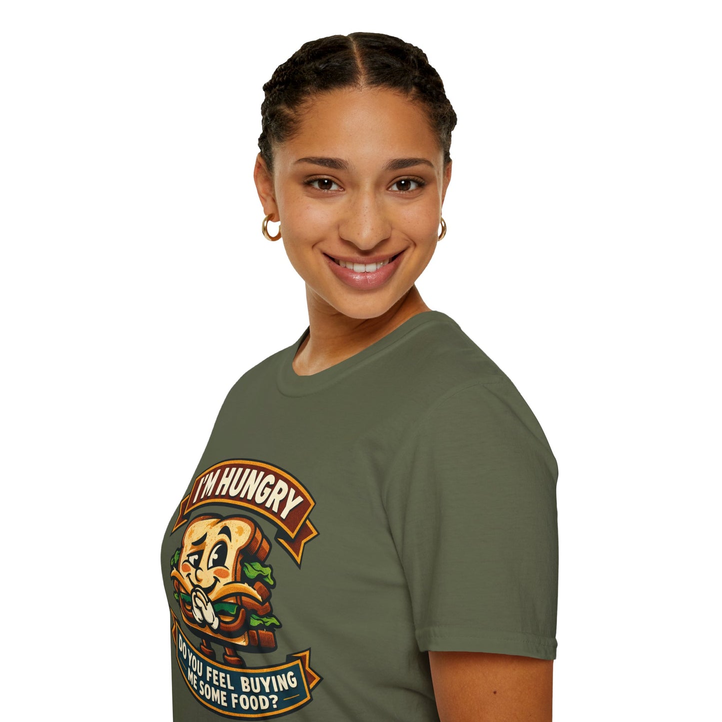 I'm Hungry Burger Graphic T-Shirt — "Do You Feel Buying Me Some Food?" Funny Foodie Tee