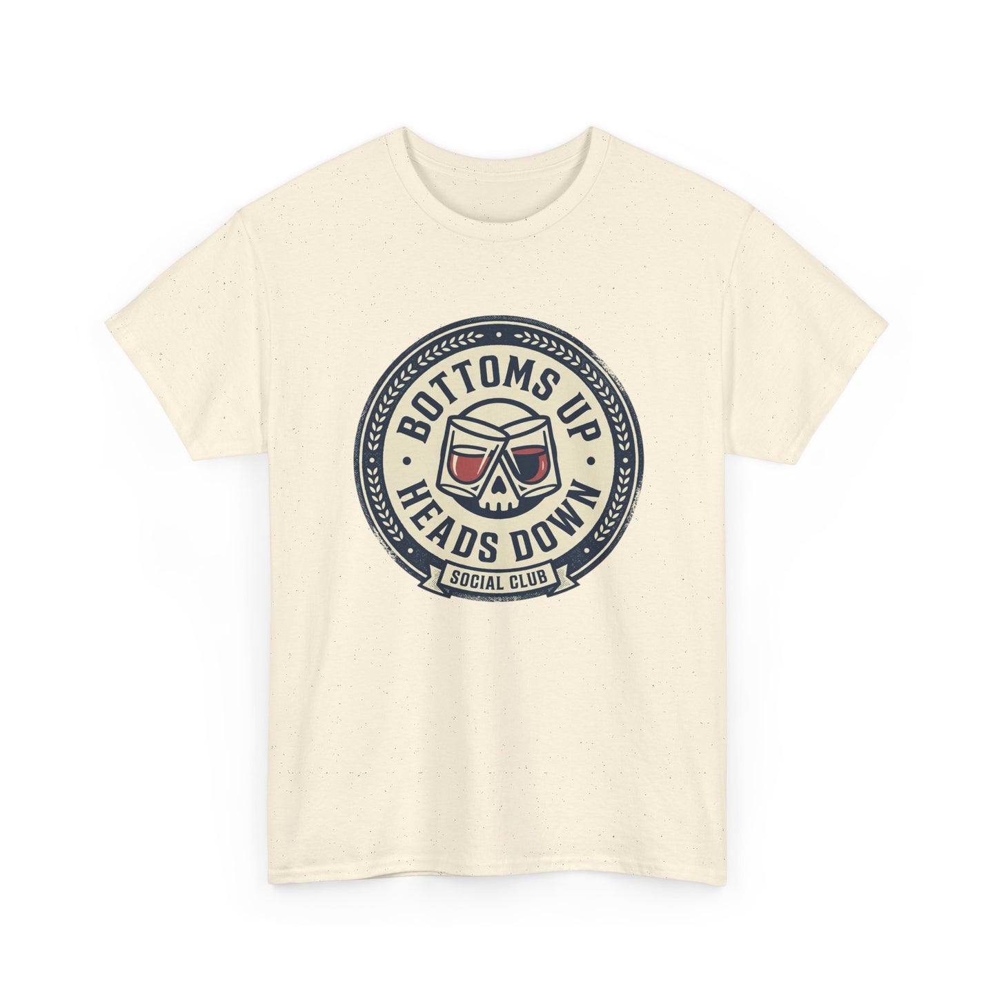 "Bottoms Up Heads Down" Skull Beer Logo Tee