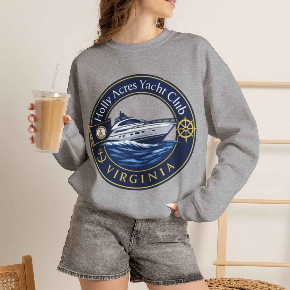Virginia Yacht Club Crewneck Sweatshirt — "Holly Acres Yacht Club" Nautical Logo