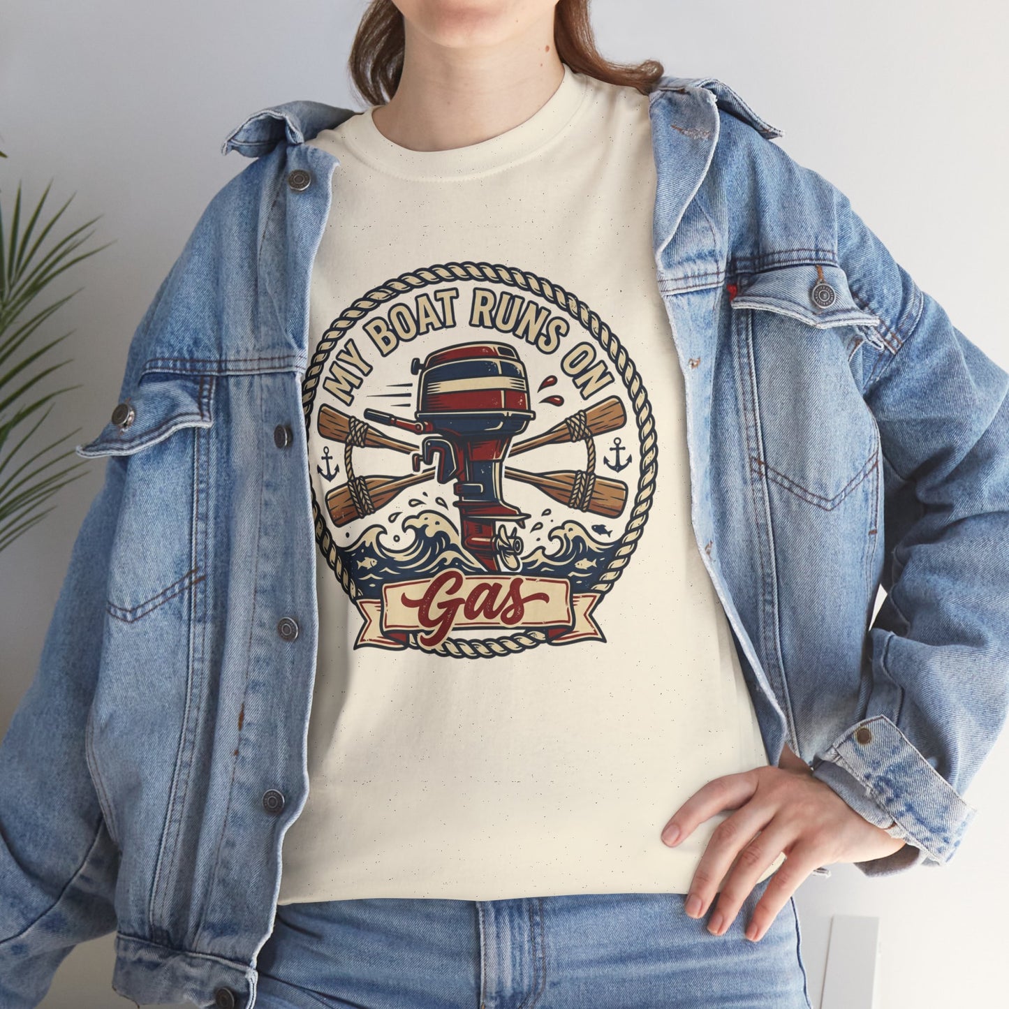 Boat Runs on Gas T-Shirt — Vintage Outboard Motor Fishing Tee Printify