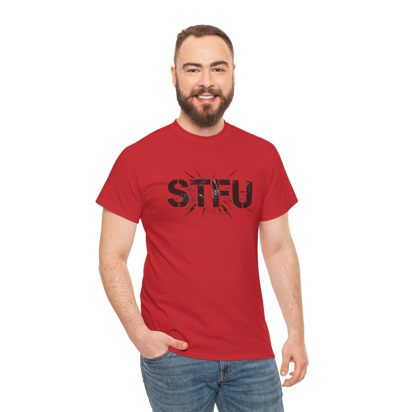 STFU Graphic Tee — Bold Distressed Text Shirt for Statement Style Printify