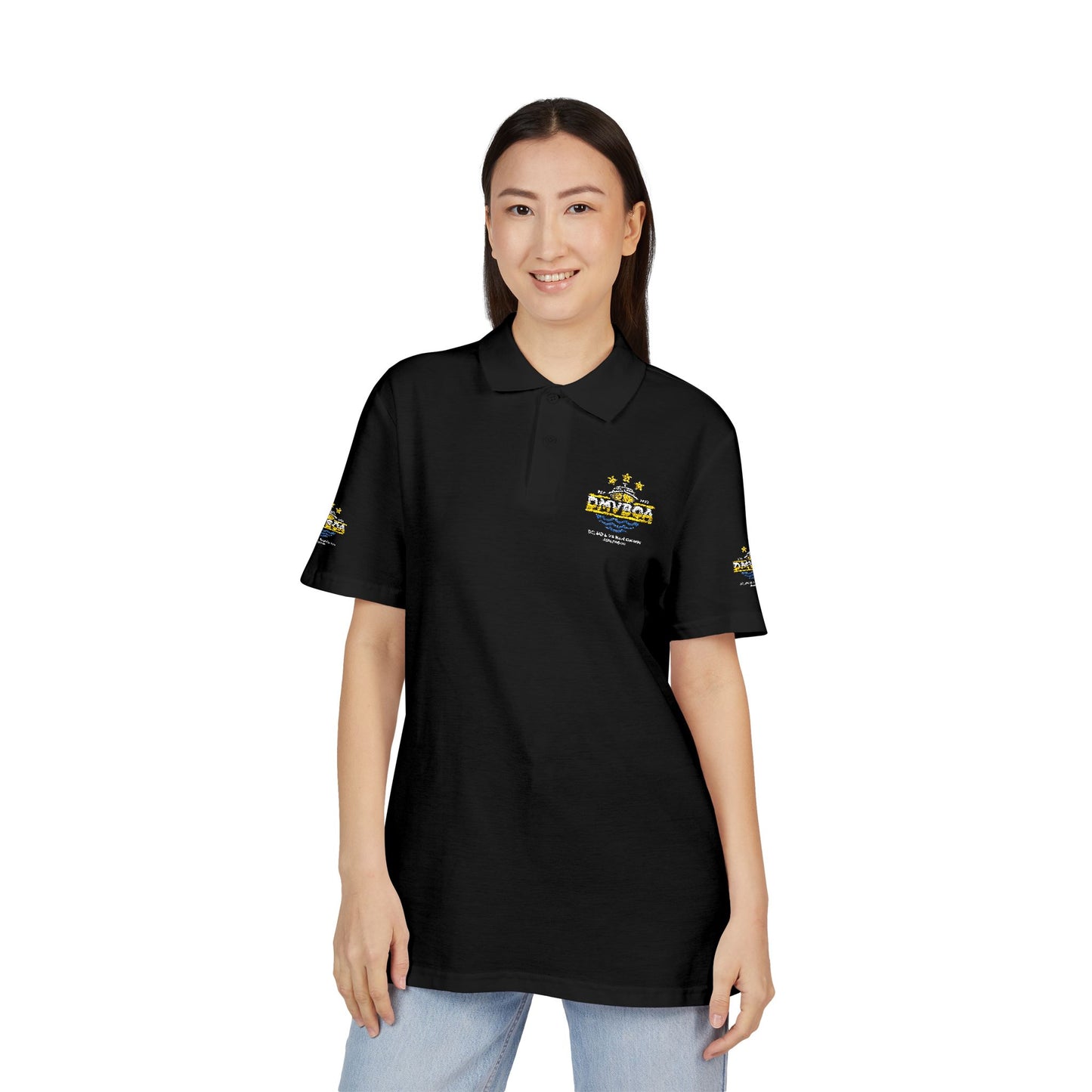 DMVBOA Embroidered Crest Polo Shirt — Classic Black Club Logo Printify