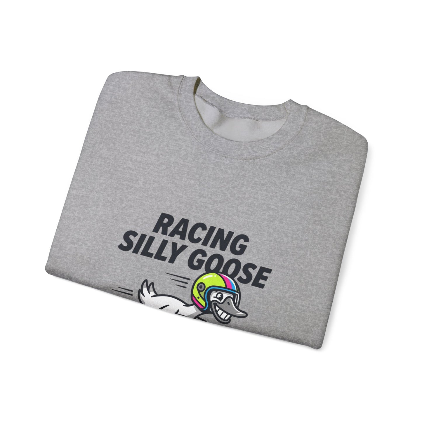 Racing Silly Goose Sweatshirt | motorsport parody, checkered pit crew vibe