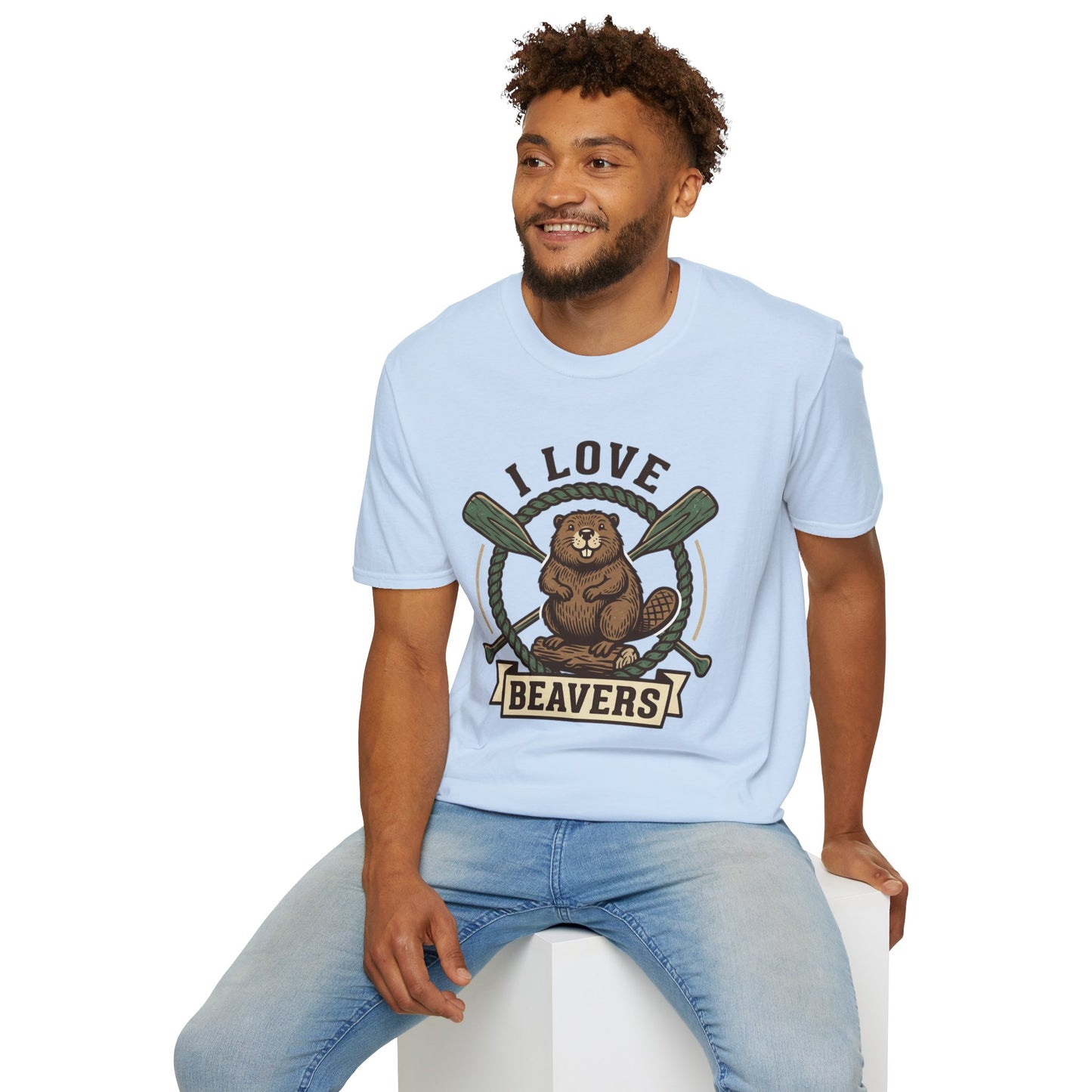 I Love Beavers T-Shirt — Cute Vintage Beaver Graphic Tee with Oars