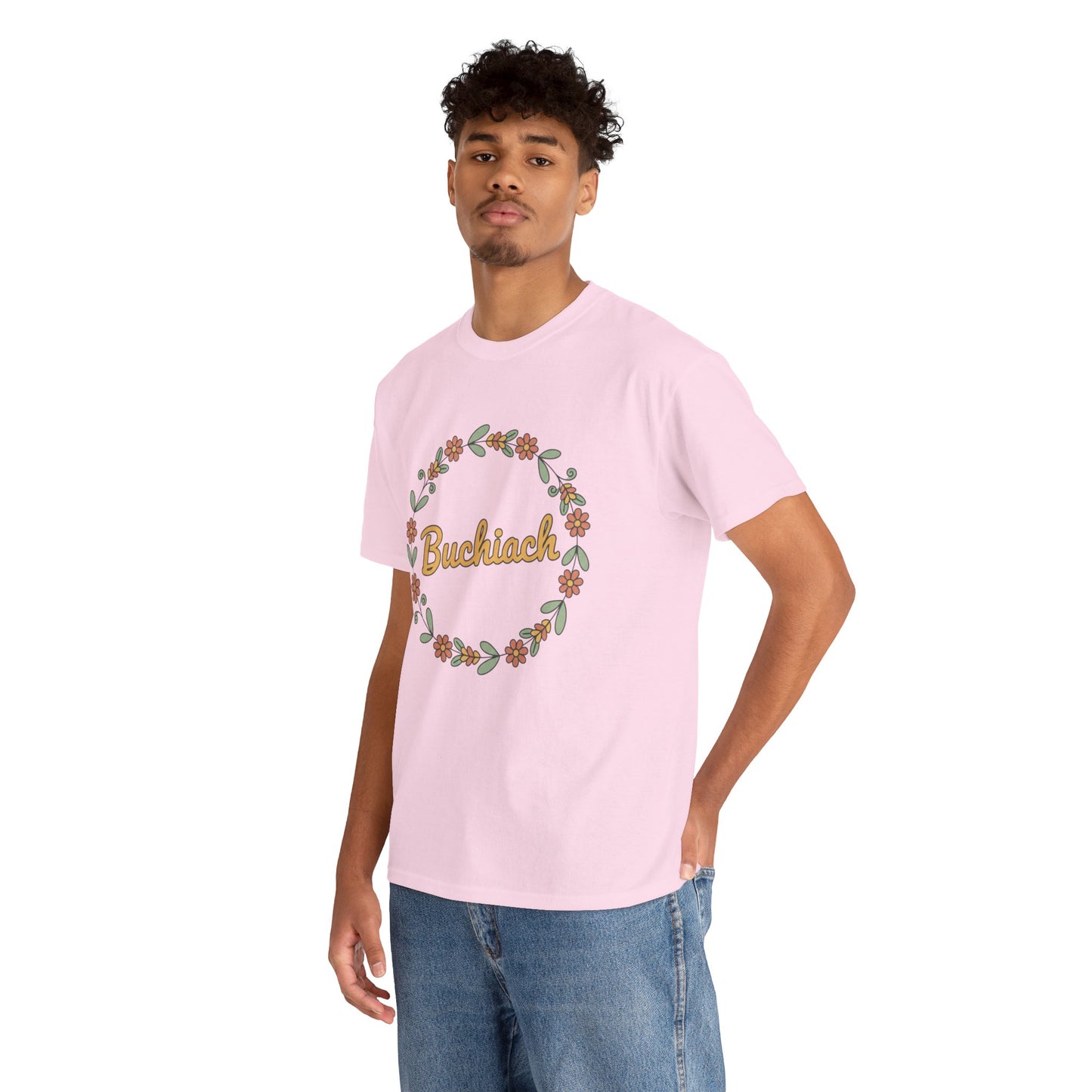 Buchiach Floral Wreath T-Shirt — Retro Script Garden Tee Printify