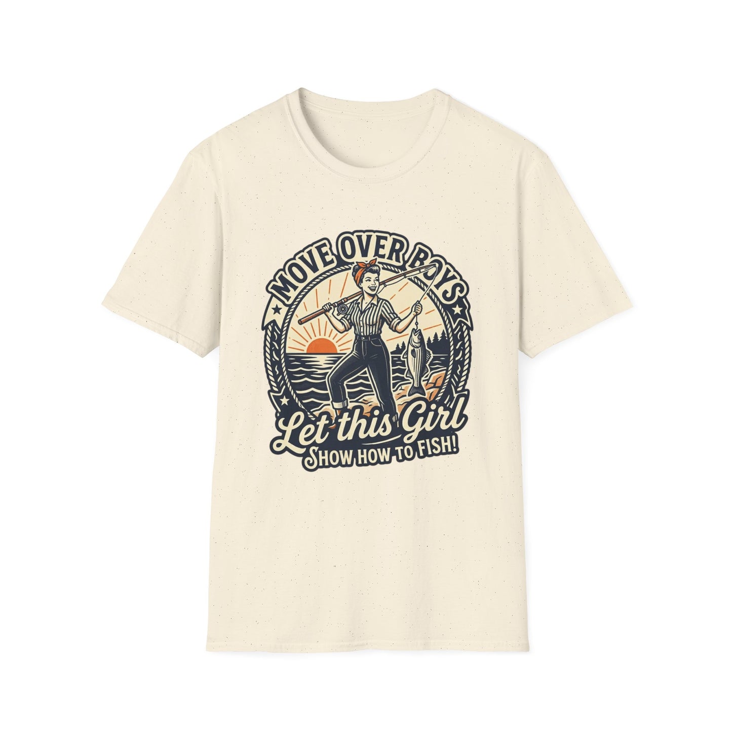 "Move Over Boys, Let This Girl Show How to Fish" Vintage Design - Fishing T-Shirt