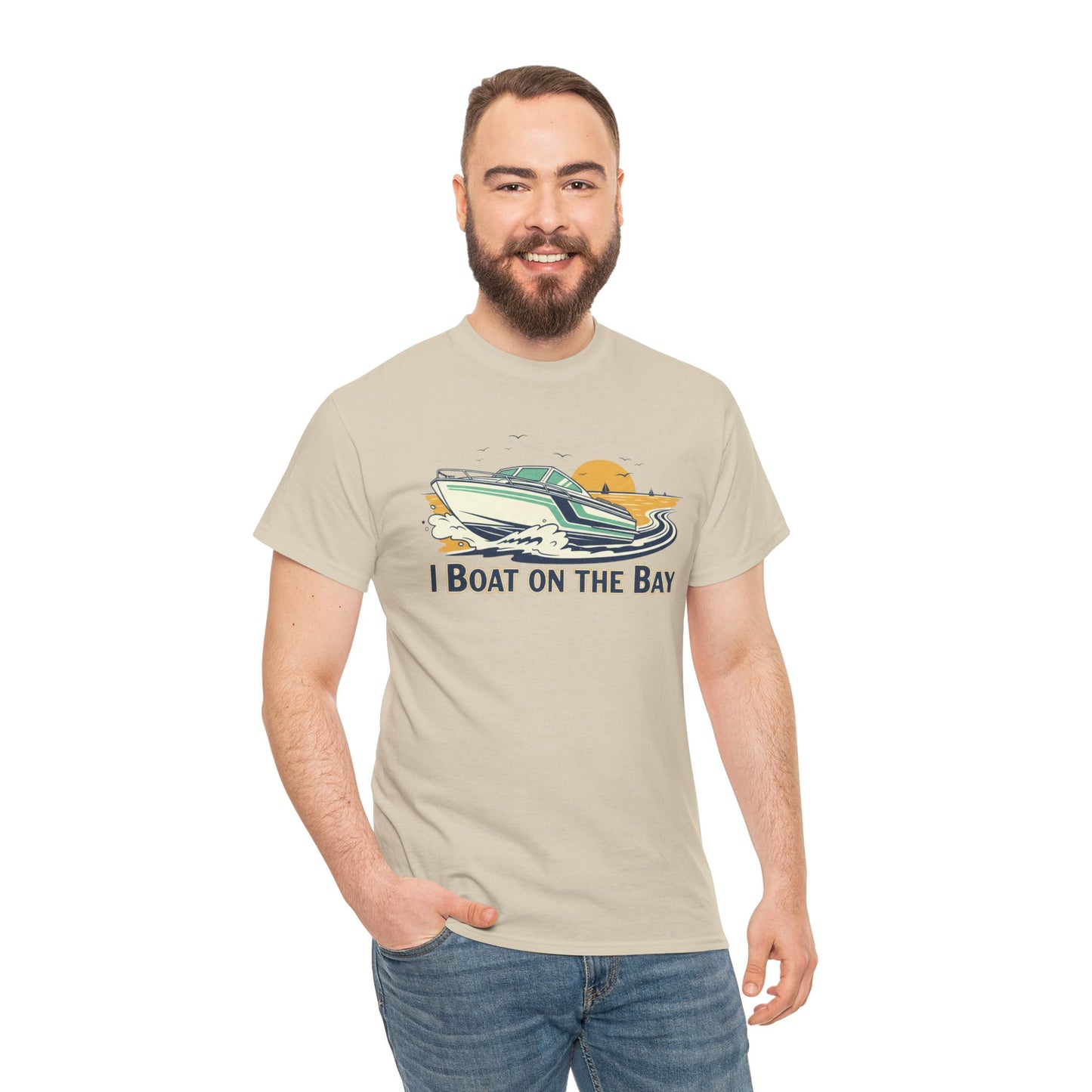 Boat on the Bay T-Shirt — Retro Motorboat Sunset Tee Printify