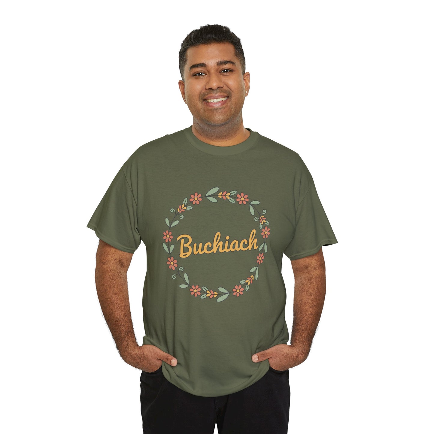 Buchiach Floral Wreath T-Shirt — Retro Script Garden Tee Printify