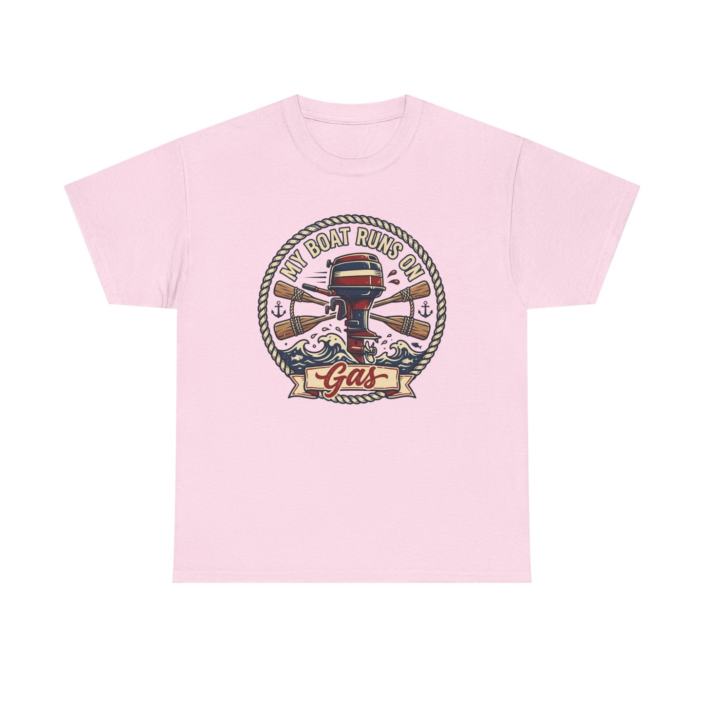 Boat Runs on Gas T-Shirt — Vintage Outboard Motor Fishing Tee Printify