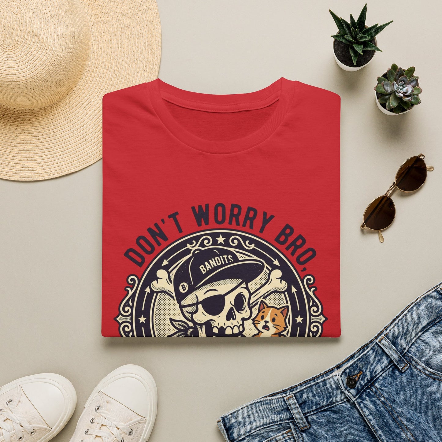 Skull & Cat T-Shirt — "Don't Worry Bro, I'll Give Her Back" Vintage Tee