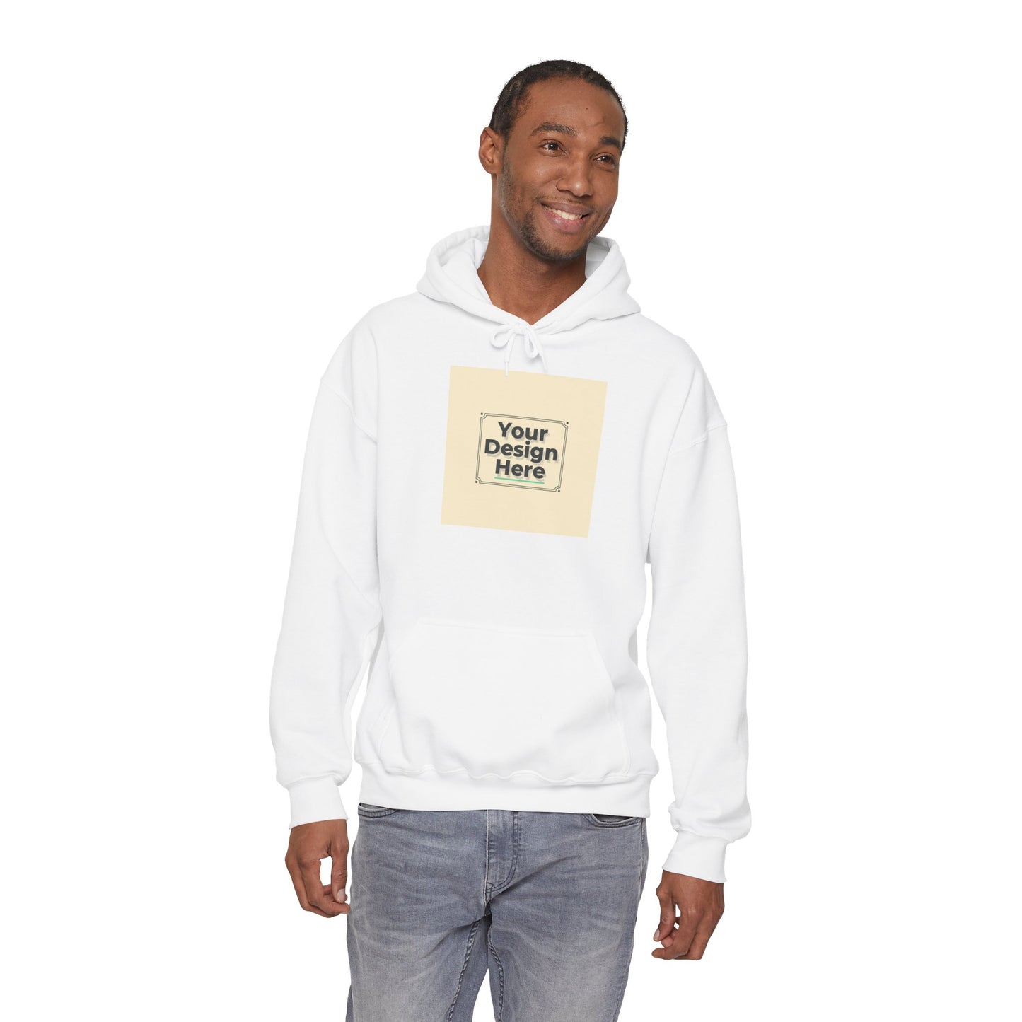 Custom Classic White Hoodie with Centered Square Design Mockup Printify