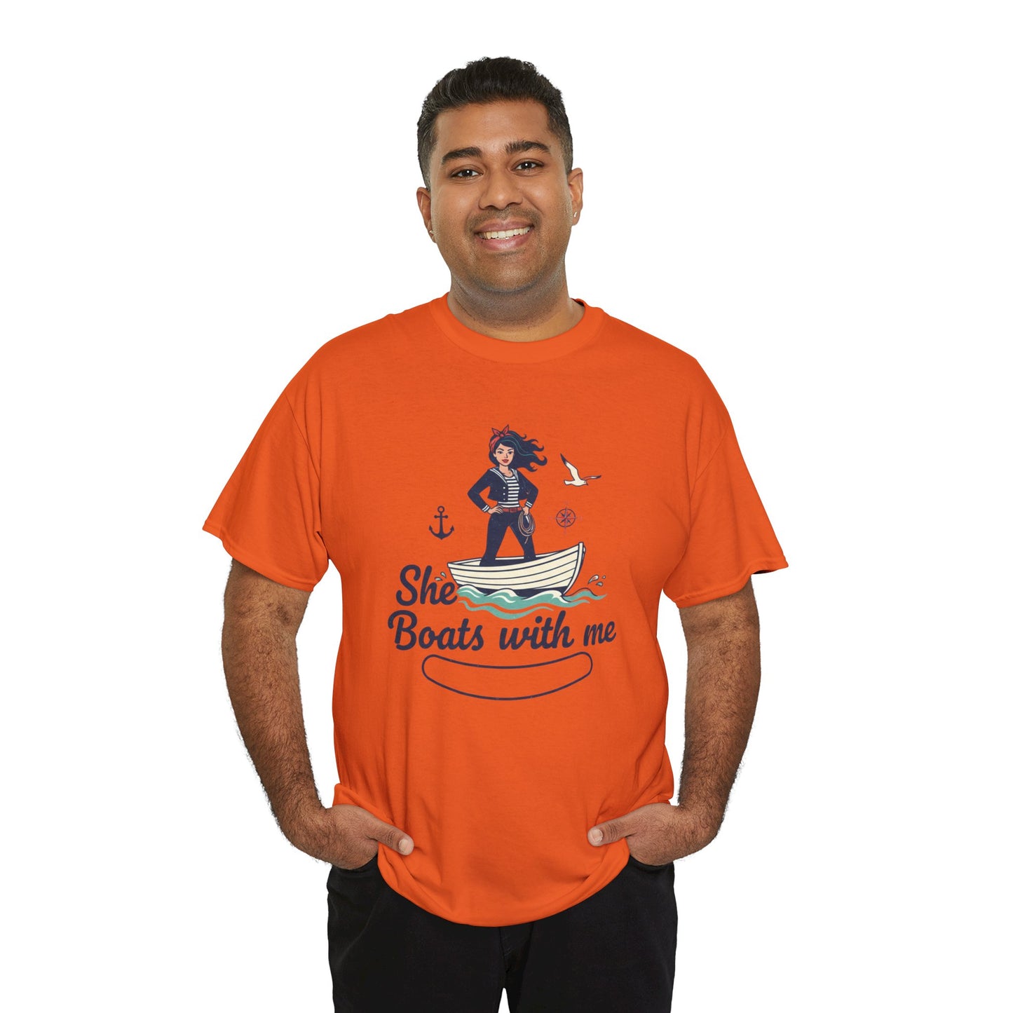 T-Shirt — "She Boats With Me" Nautical Couple Tee Printify
