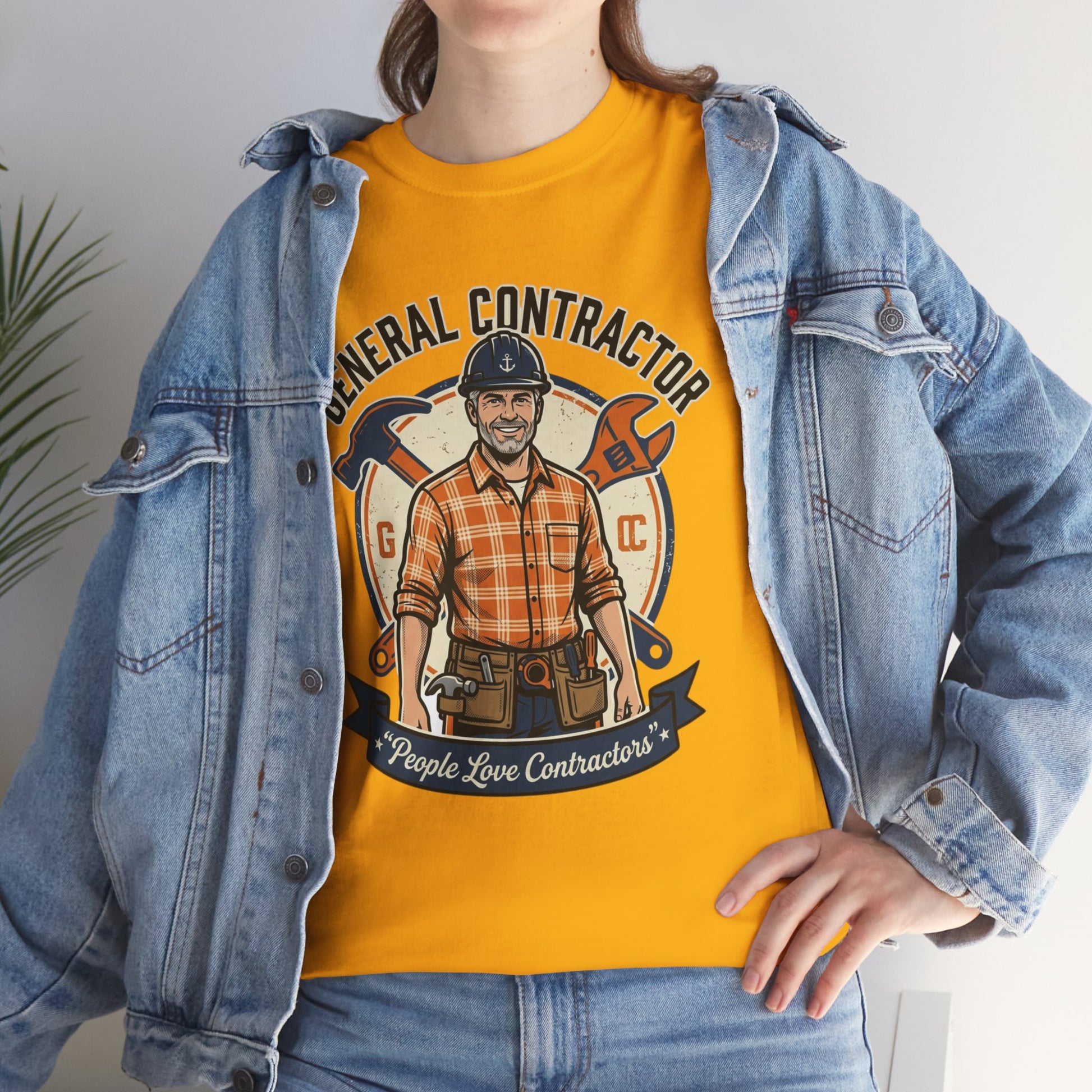 General Contractor T-Shirt — Vintage Construction Worker Logo Tee Printify