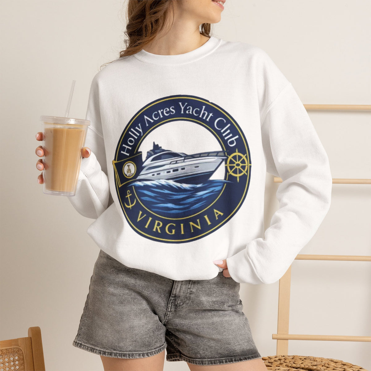 Virginia Yacht Club Crewneck Sweatshirt — "Holly Acres Yacht Club" Nautical Logo