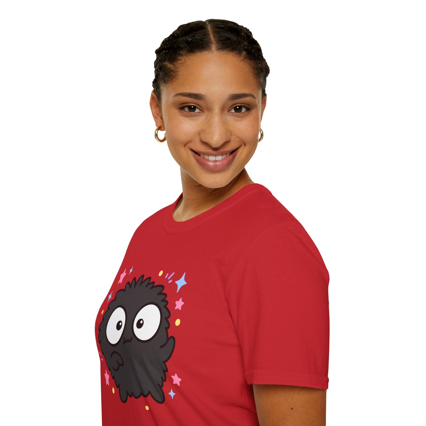 Cute Black Fuzzball T-Shirt — Kawaii Monster Tee with Stars