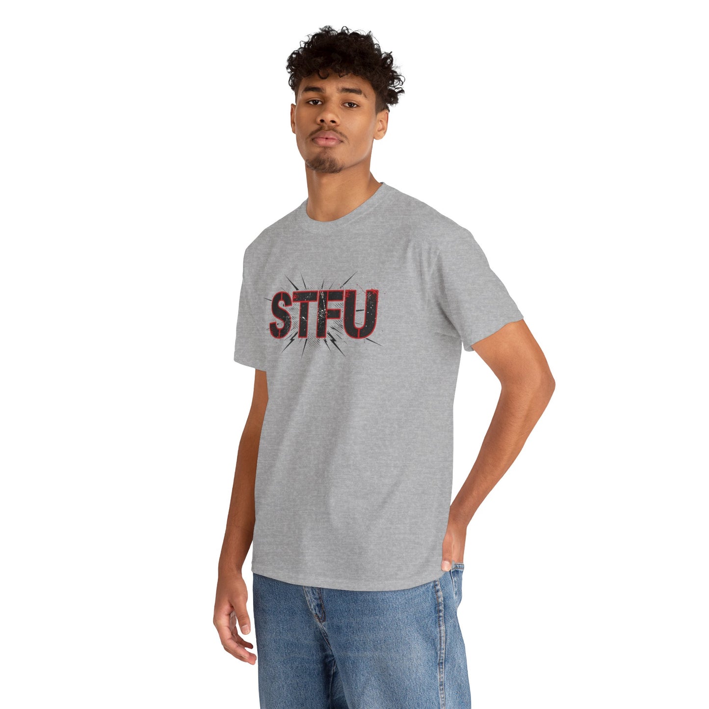 STFU Graphic Tee — Bold Distressed Text Shirt for Statement Style Printify