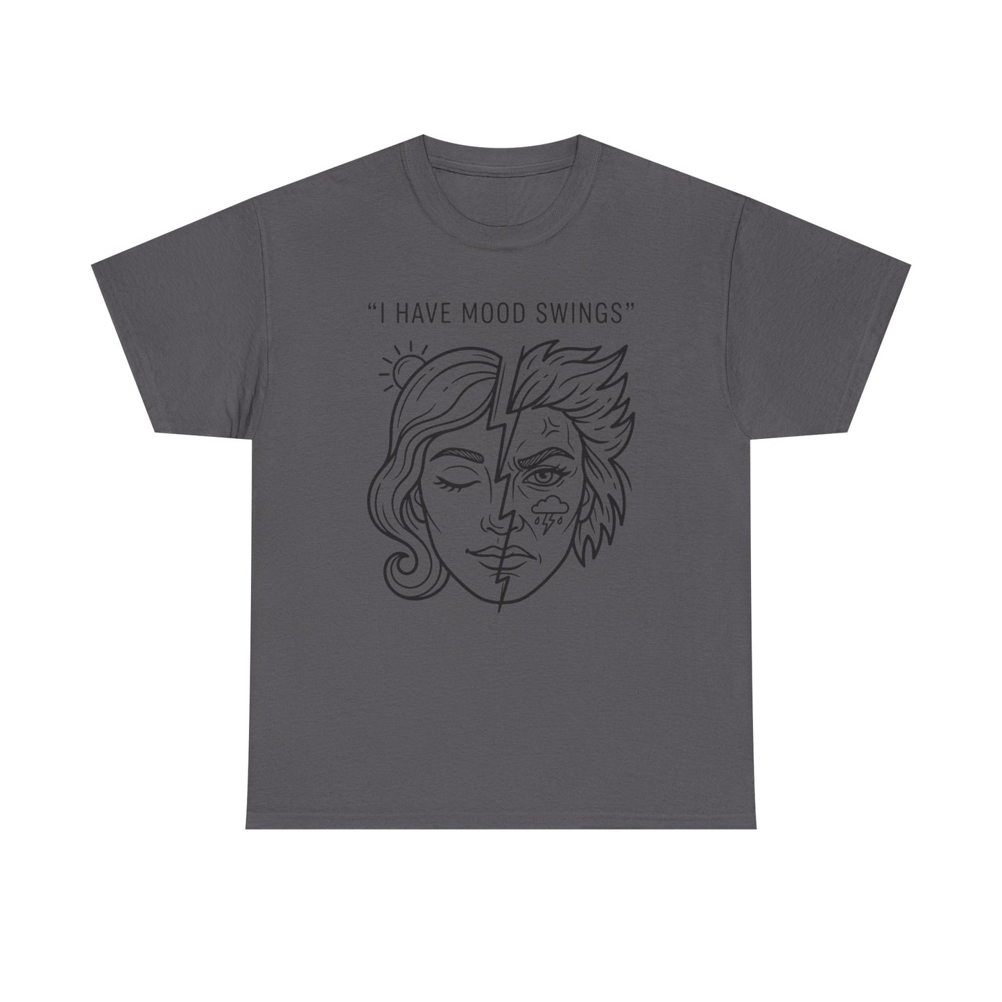 Mood Swings Graphic Tee — Split Face Line Art "I Have Mood Swings" T-Shirt Printify