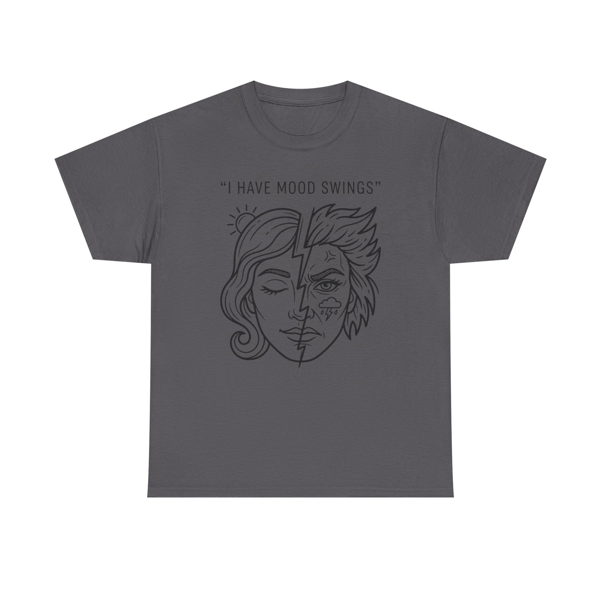 Mood Swings Graphic Tee — Split Face Line Art "I Have Mood Swings" T-Shirt Printify