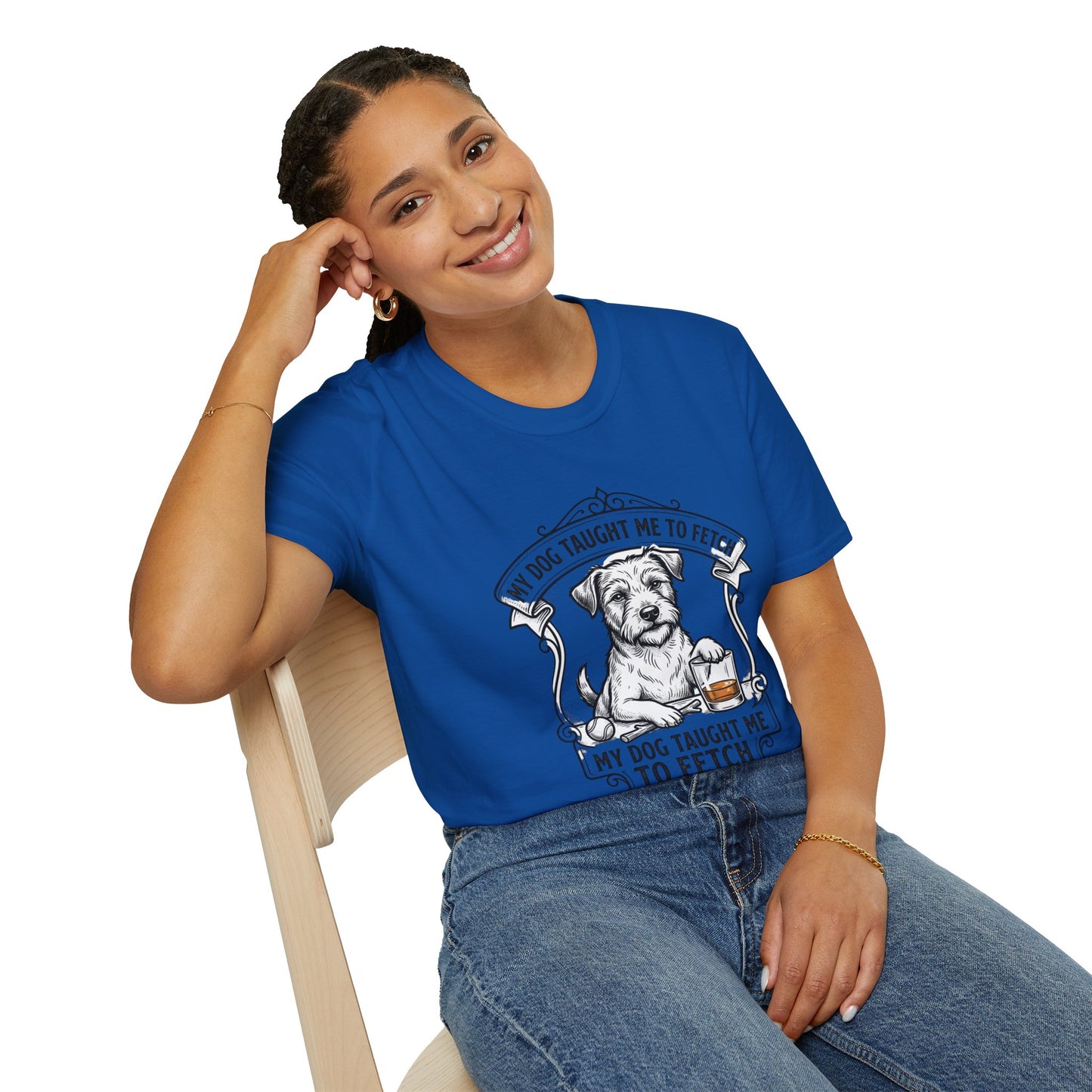 "My Dog Taught Me to Fetch" Vintage Pup Graphic Tee-Dog T-Shirt