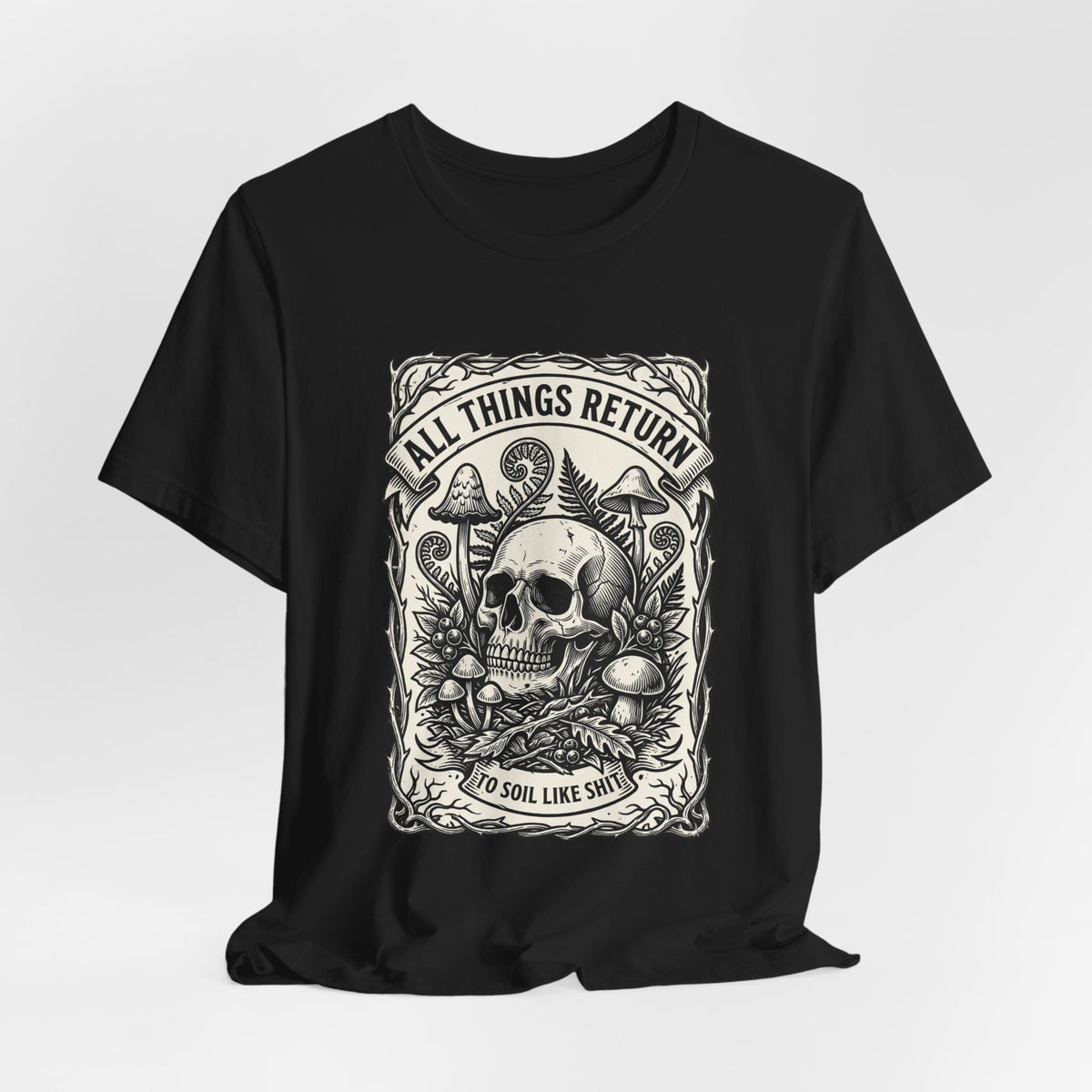All Things Return skull mushroom botanical tee | Gothic botanicals